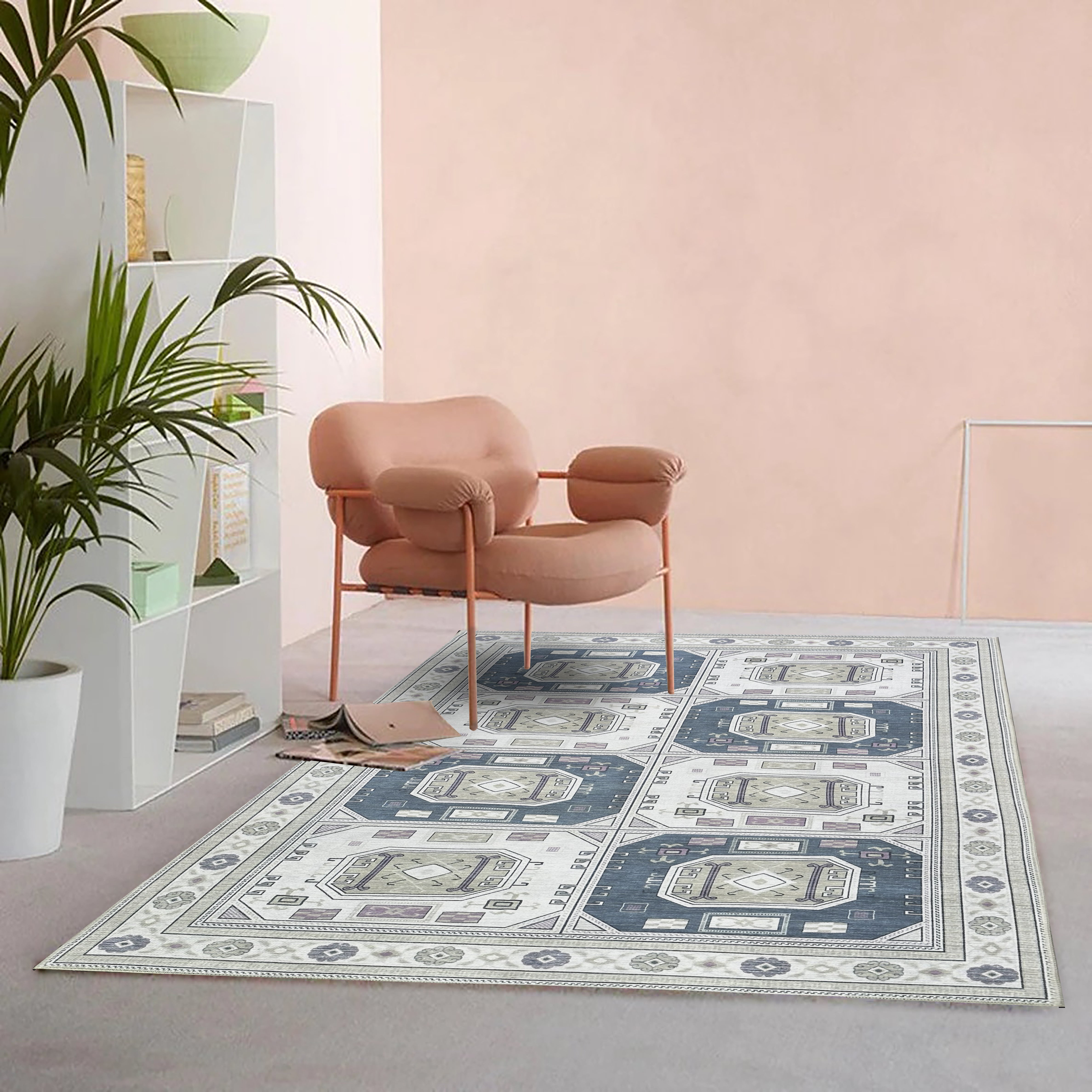 Amaan Cream Navy Modern Turkish Rug