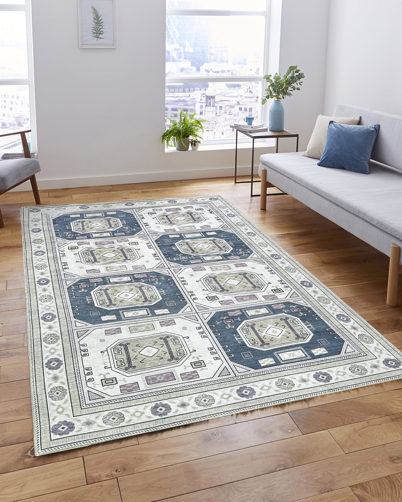 Amaan Cream Navy Modern Turkish Rug