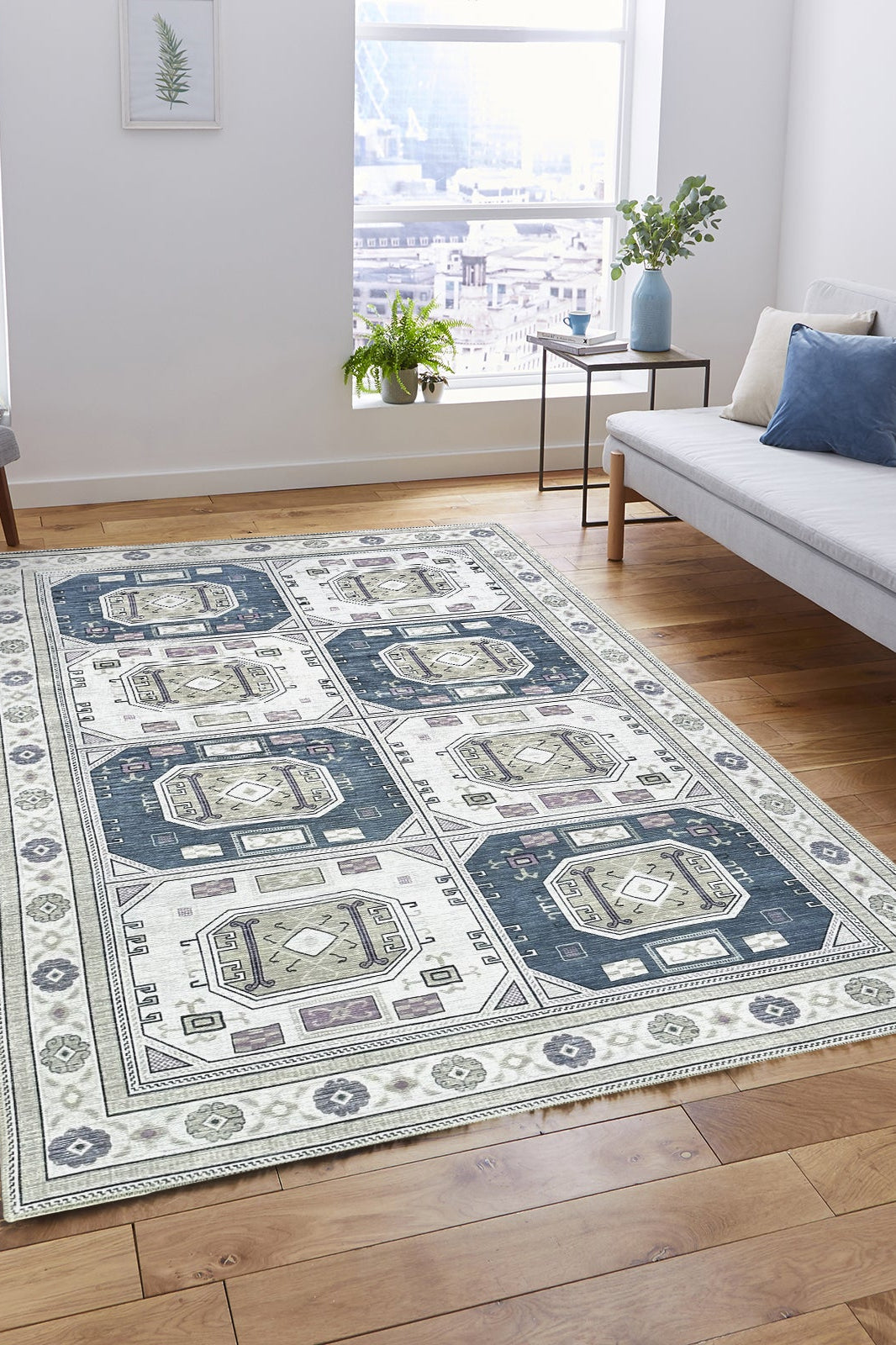 Amaan Cream Navy Modern Turkish Rug