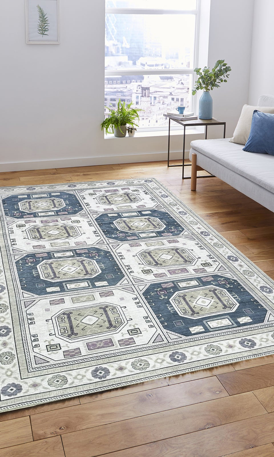 Amaan Cream Navy Modern Turkish Rug