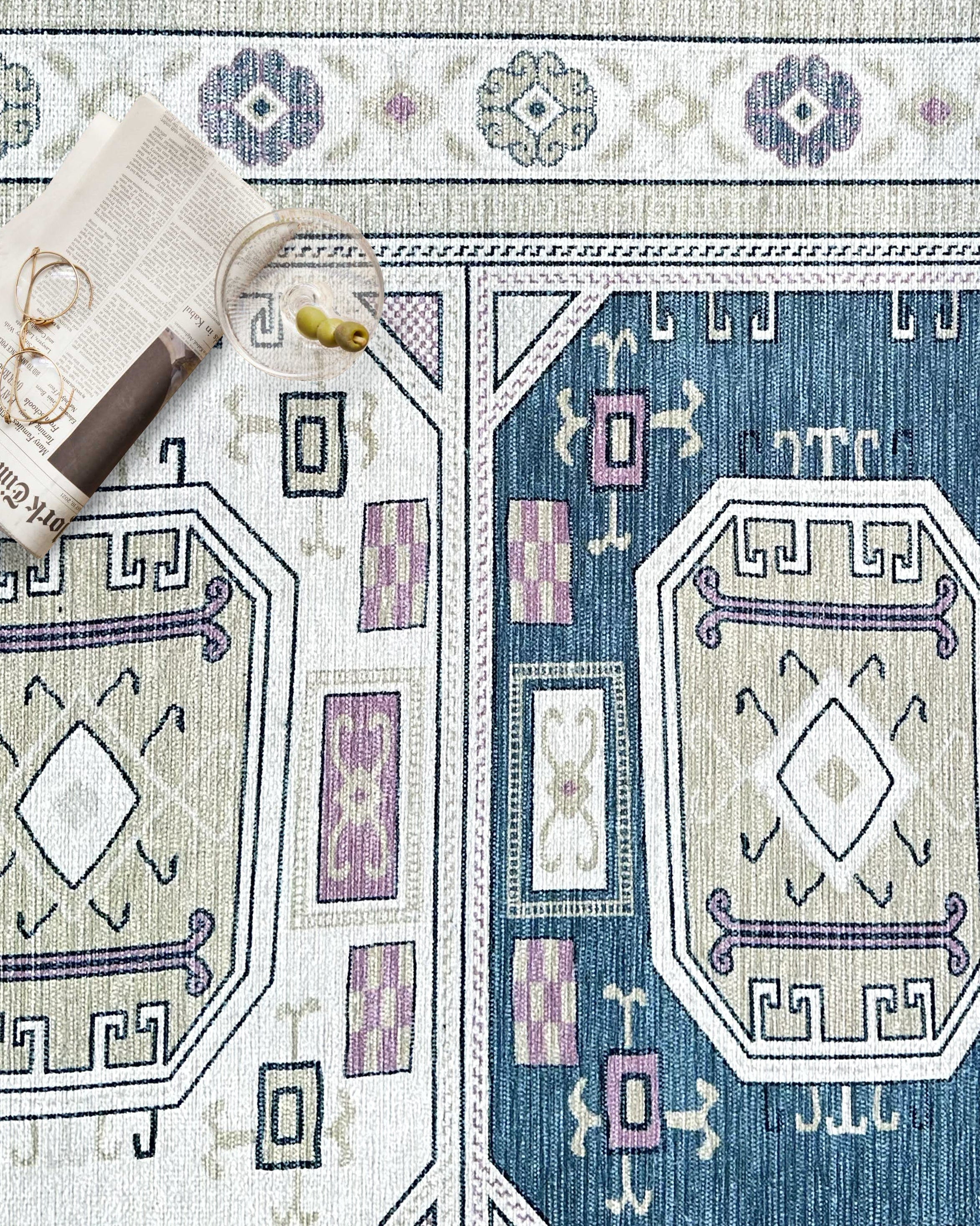 Amaan Cream Navy Modern Turkish Rug