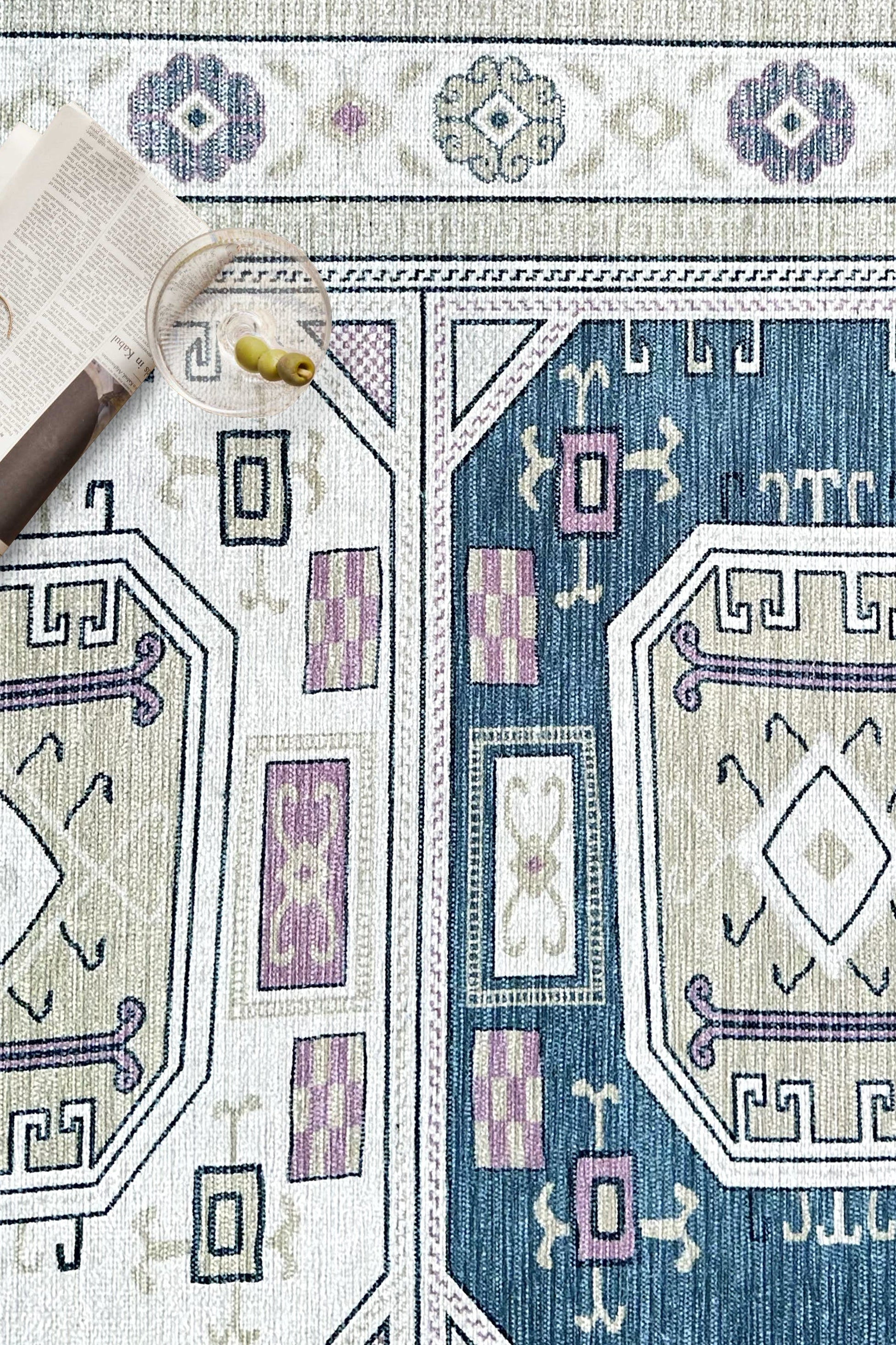 Amaan Cream Navy Modern Turkish Rug
