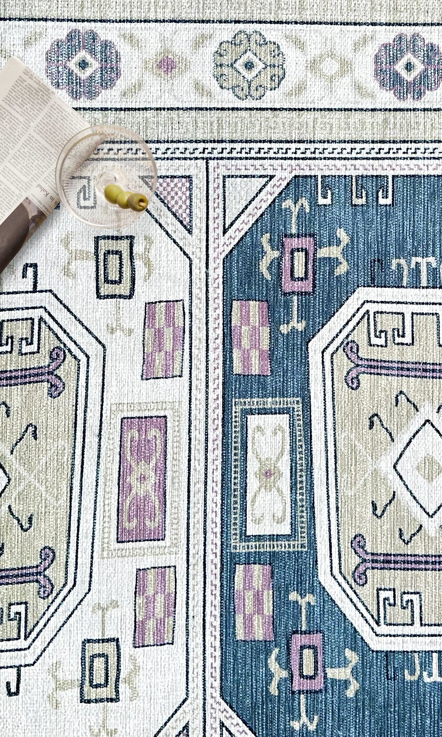 Amaan Cream Navy Modern Turkish Rug