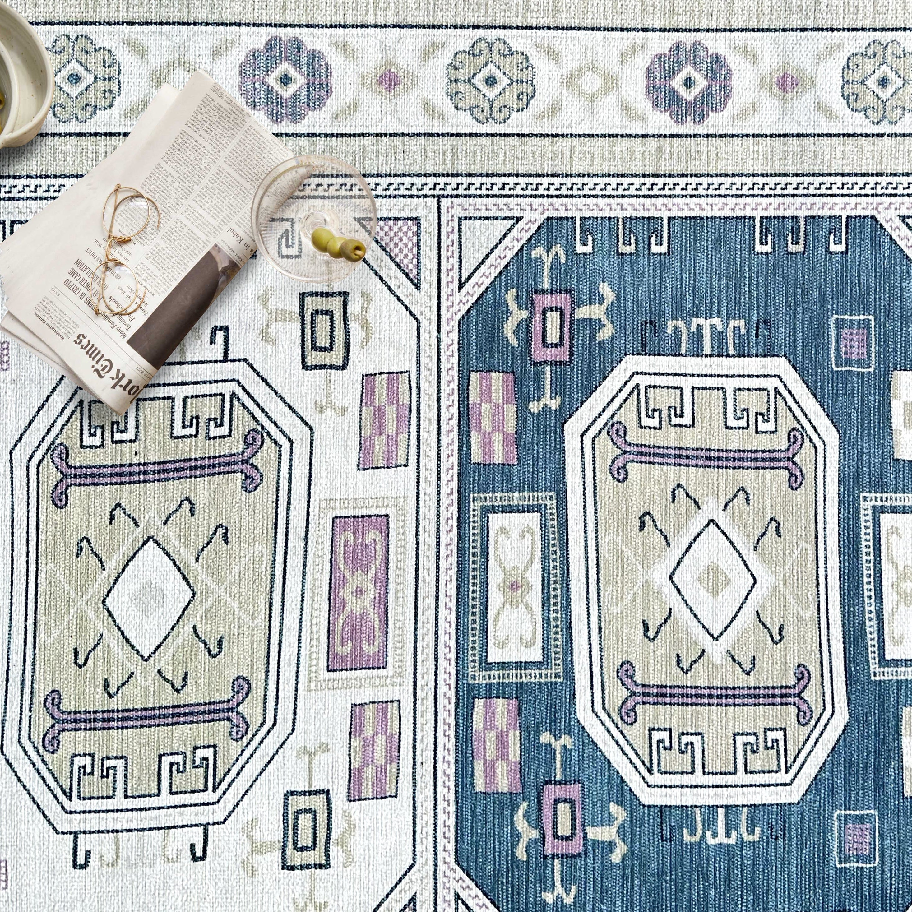 Amaan Cream Navy Modern Turkish Rug