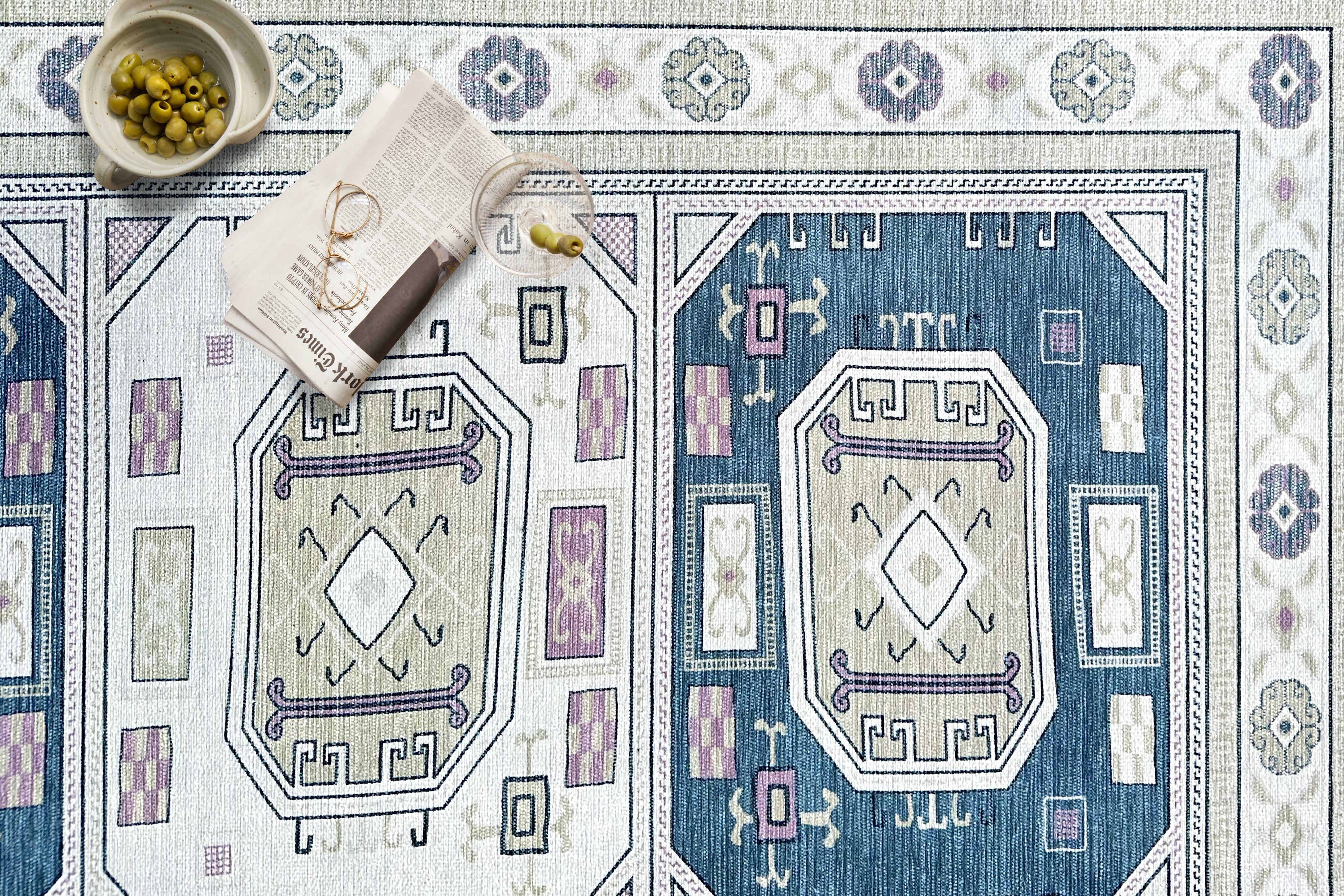 Amaan Cream Navy Modern Turkish Rug