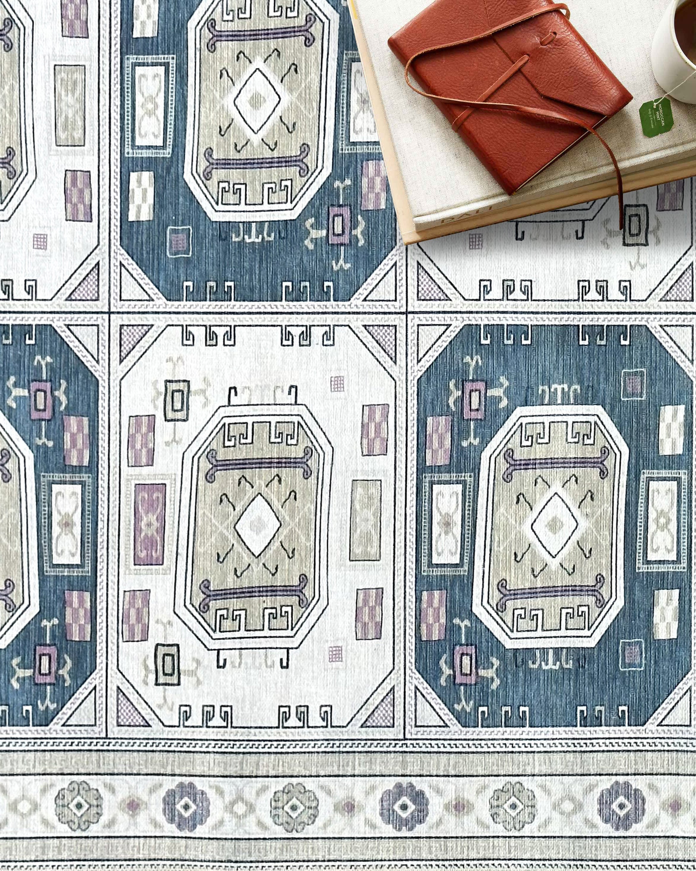 Amaan Cream Navy Modern Turkish Rug