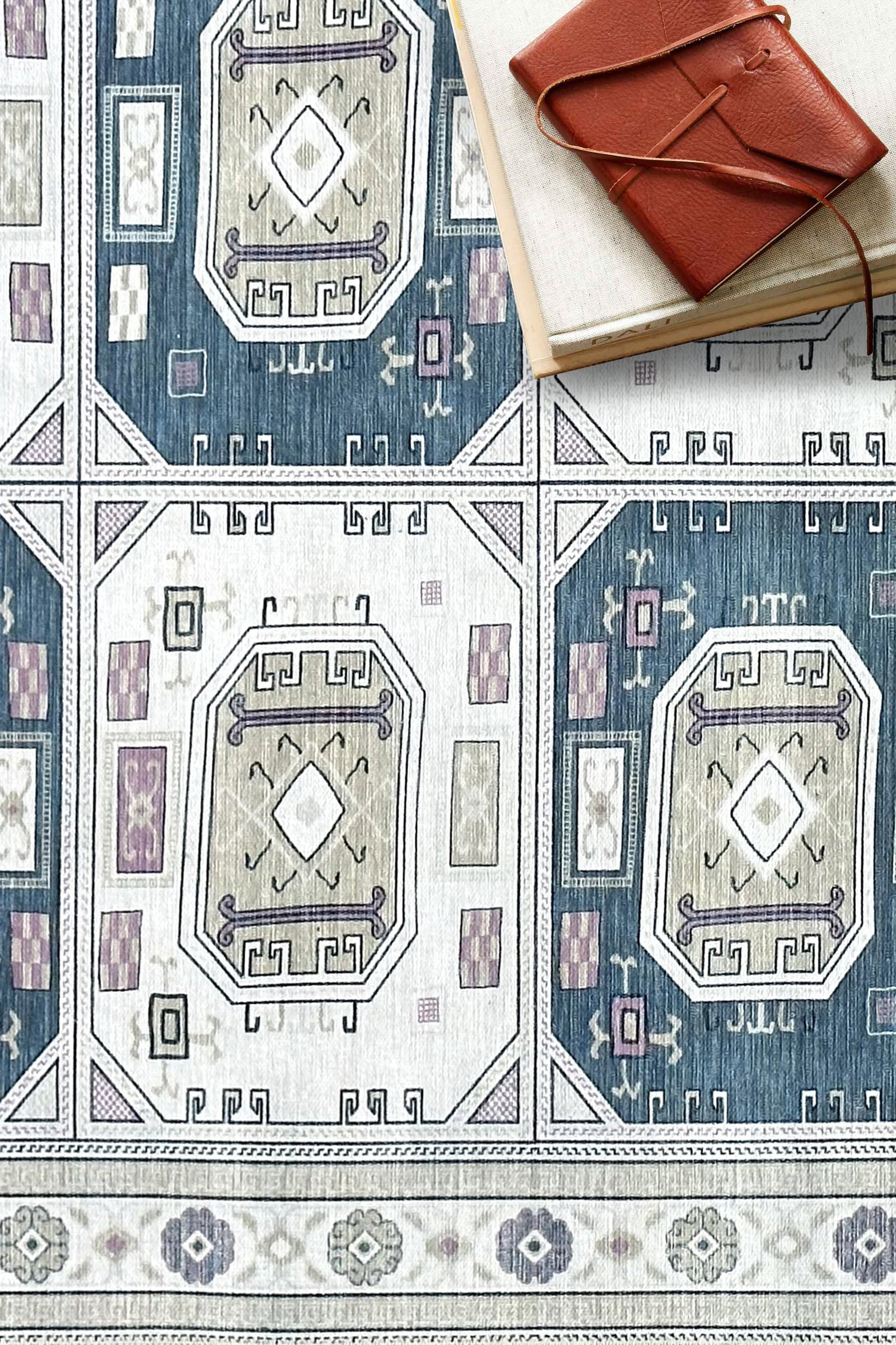 Amaan Cream Navy Modern Turkish Rug