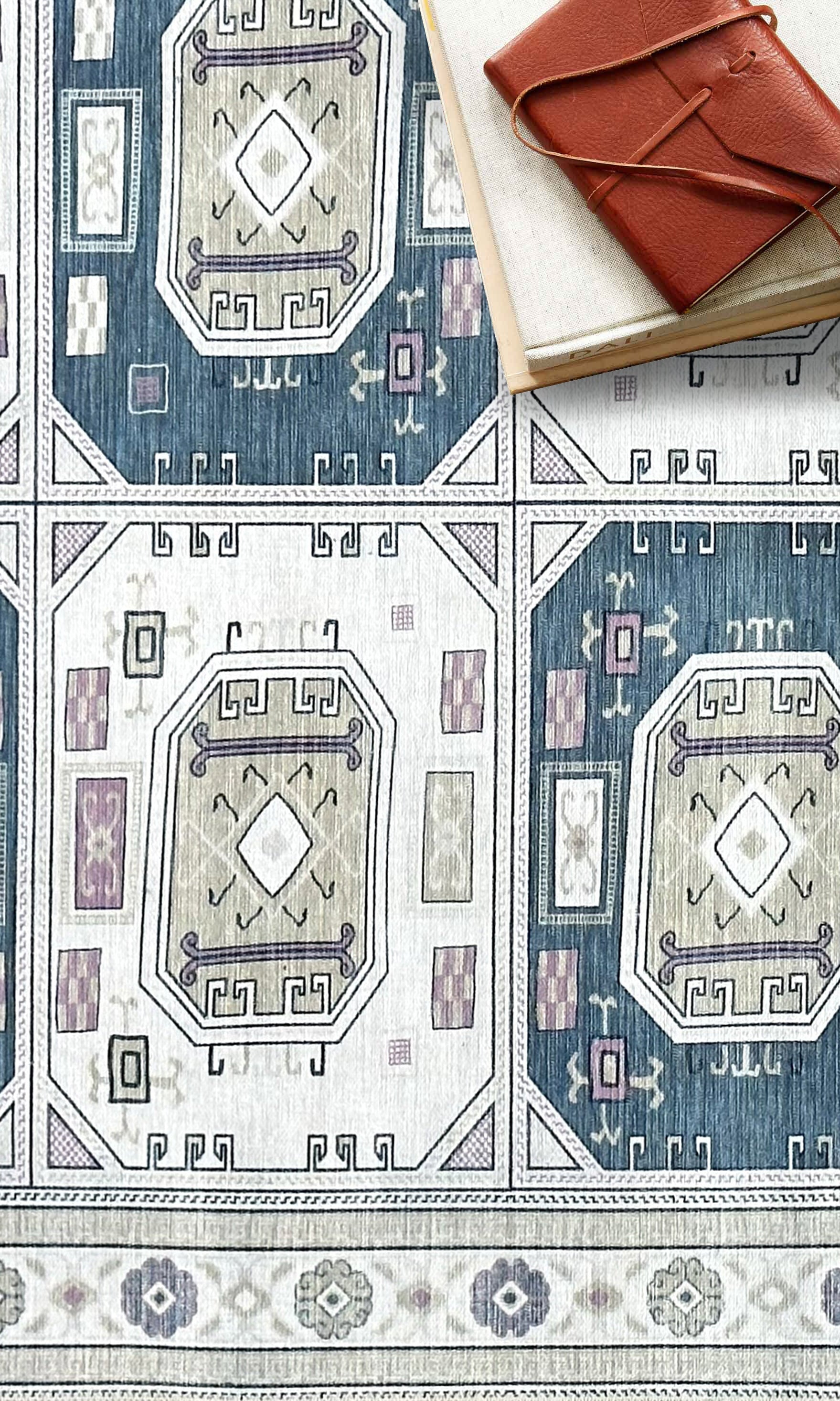 Amaan Cream Navy Modern Turkish Rug