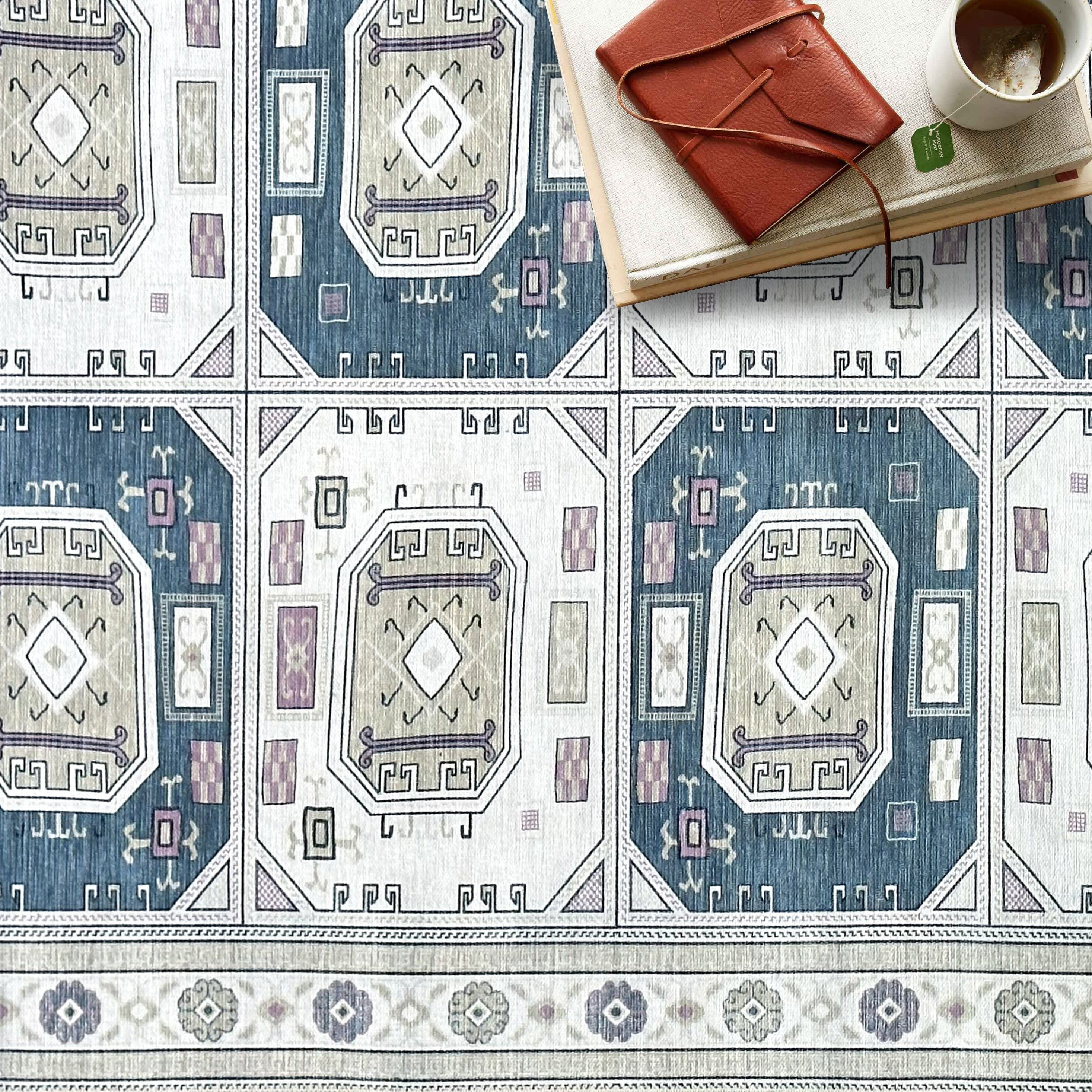 Amaan Cream Navy Modern Turkish Rug