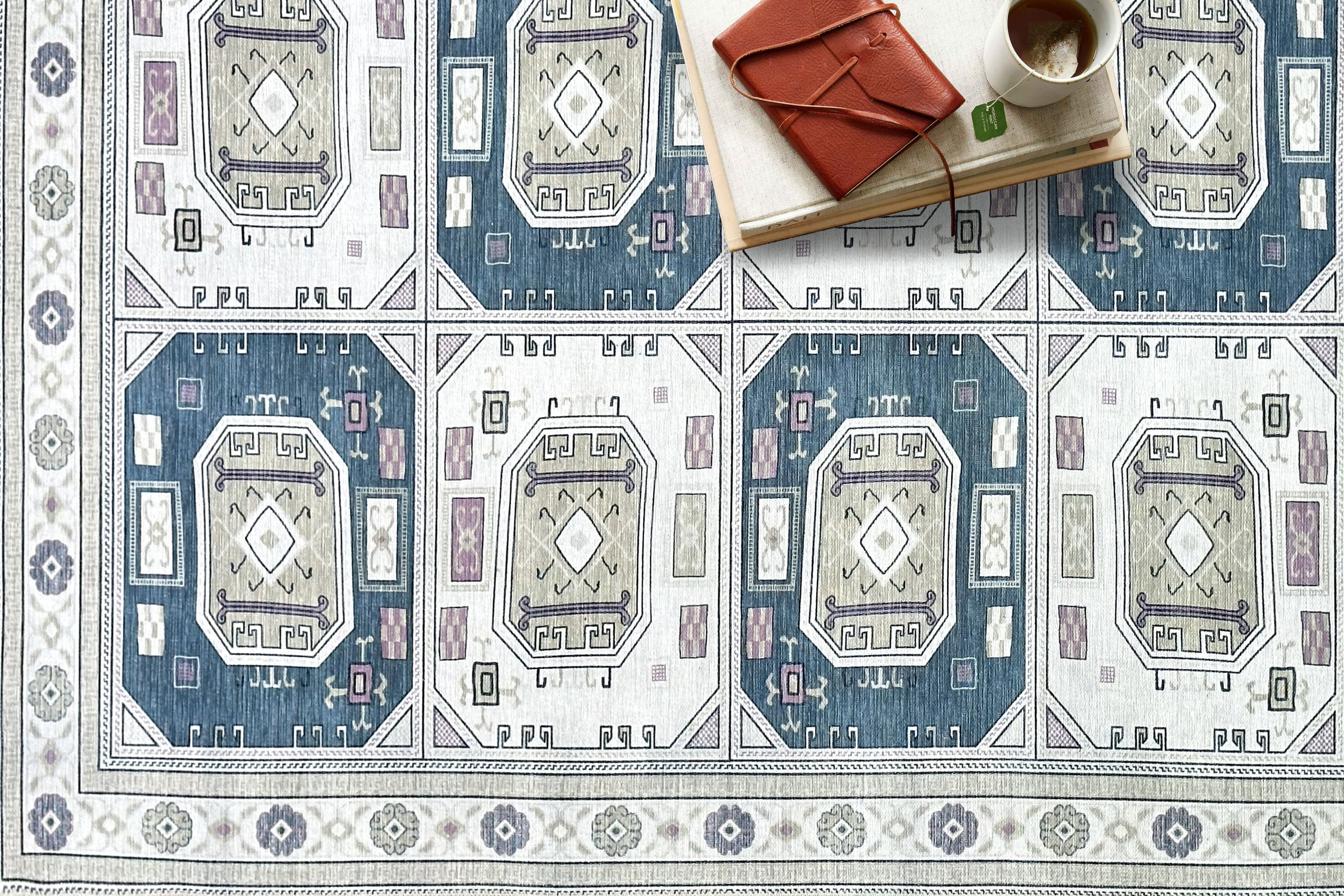 Amaan Cream Navy Modern Turkish Rug