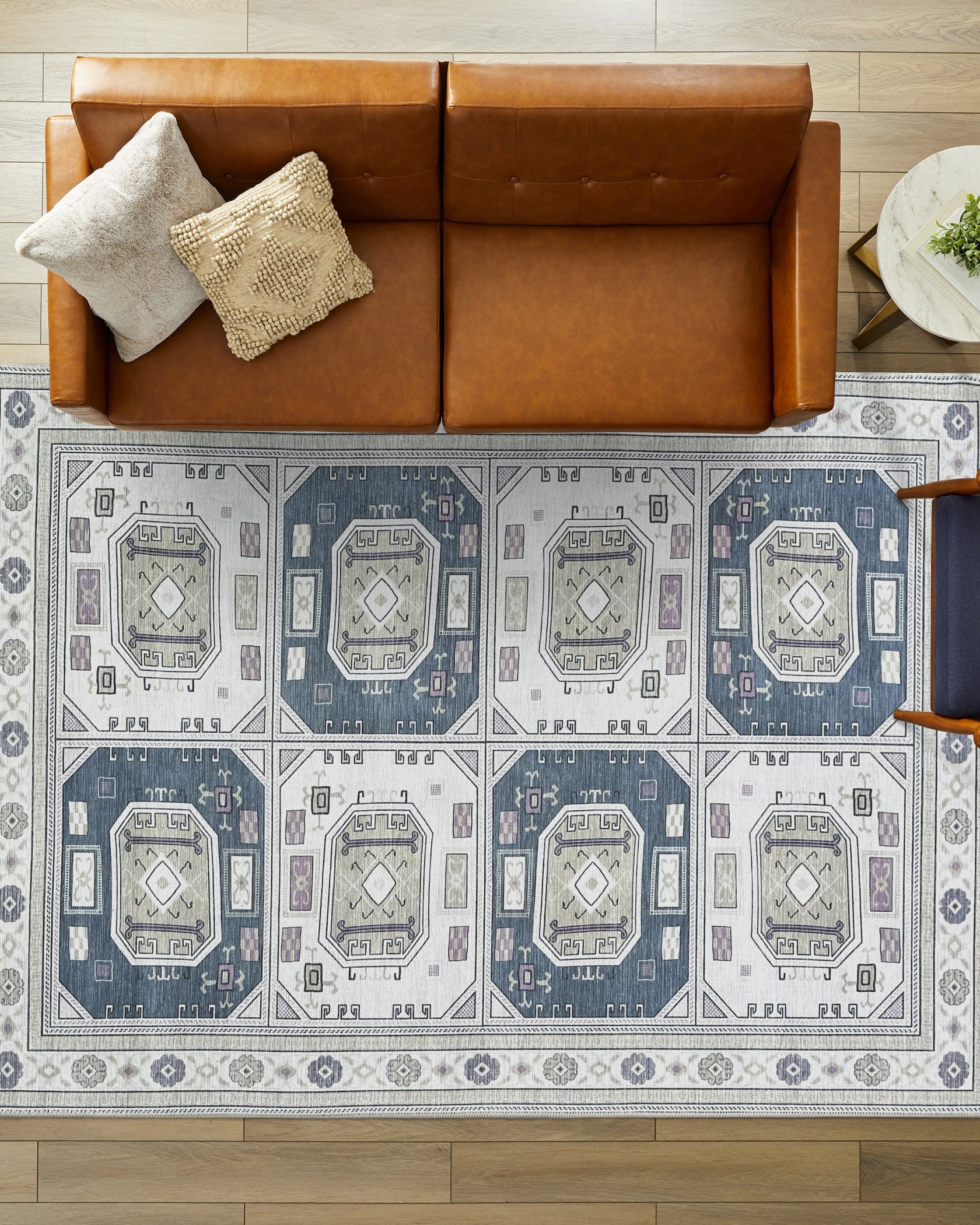 Amaan Cream Navy Modern Turkish Rug