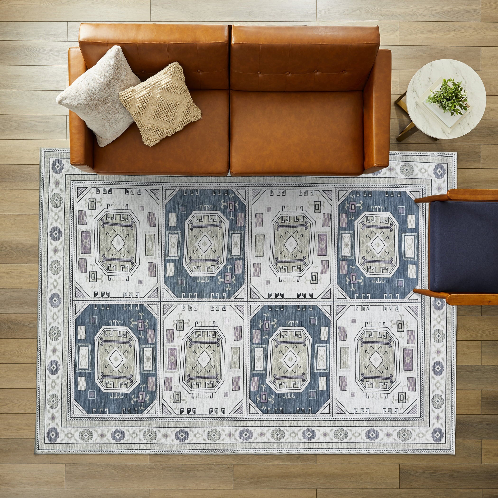 Amaan Cream Navy Modern Turkish Rug