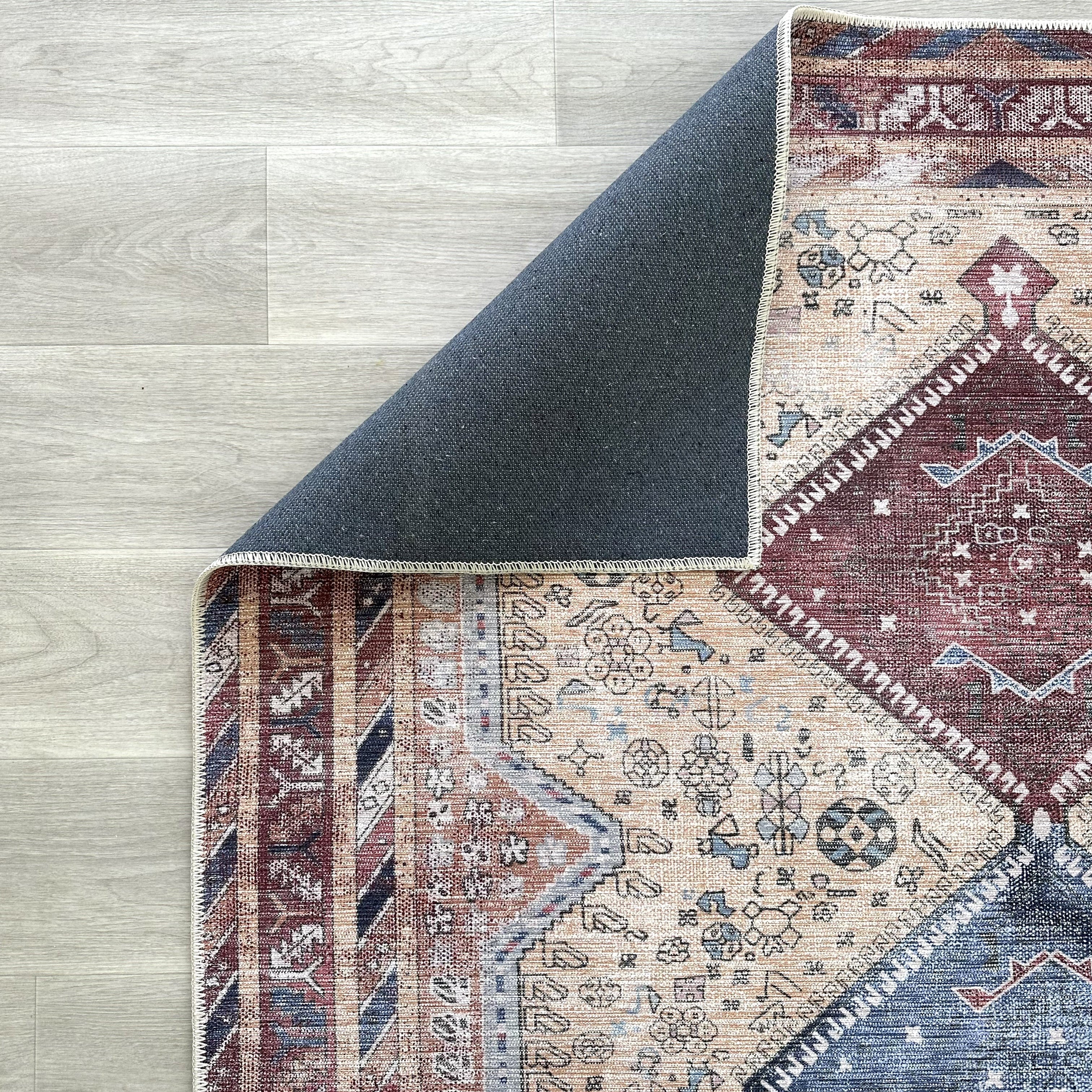 Azanna Terracotta Blue Beige Modern Turkish Rug