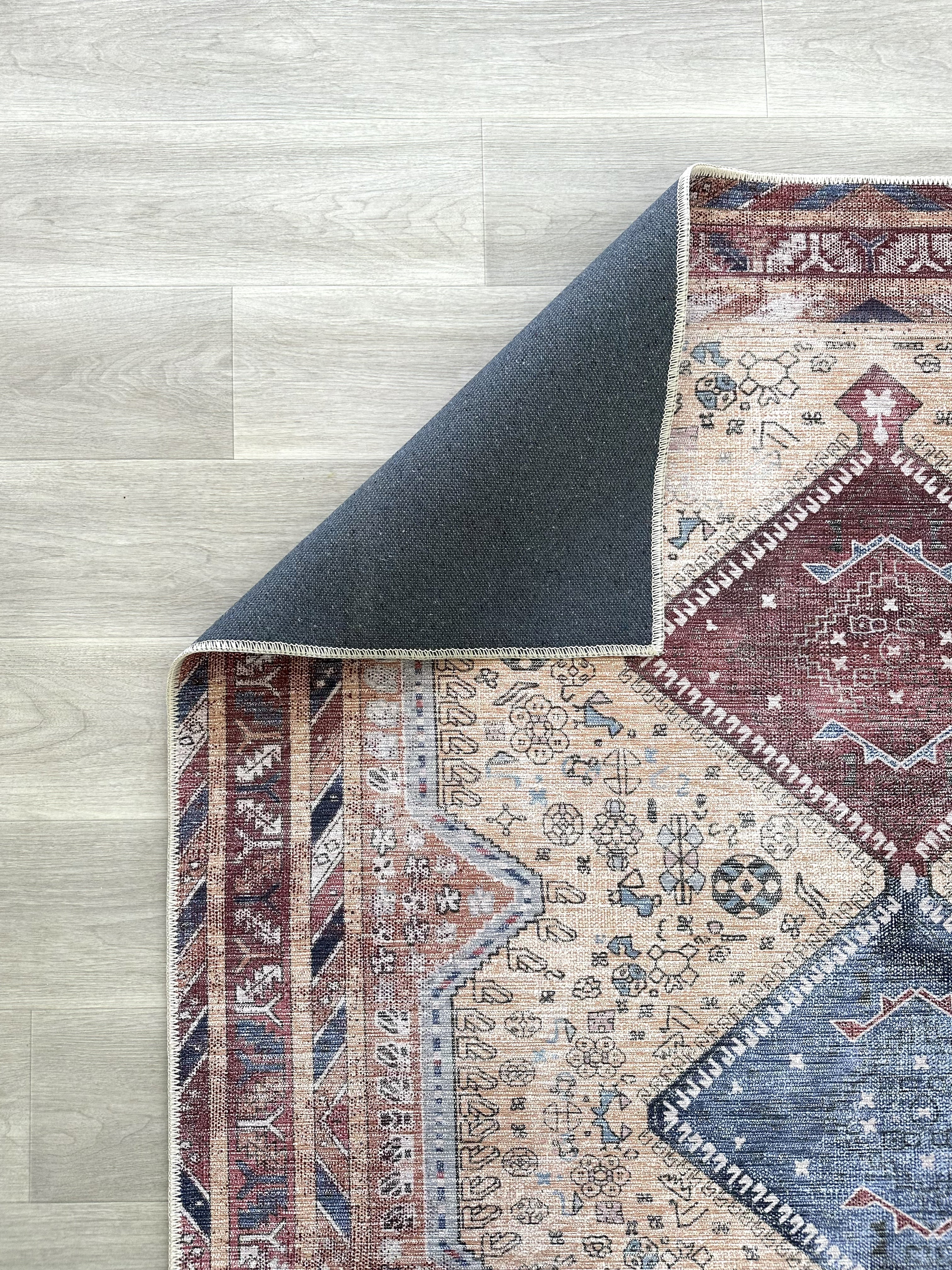 Azanna Terracotta Blue Beige Modern Turkish Rug