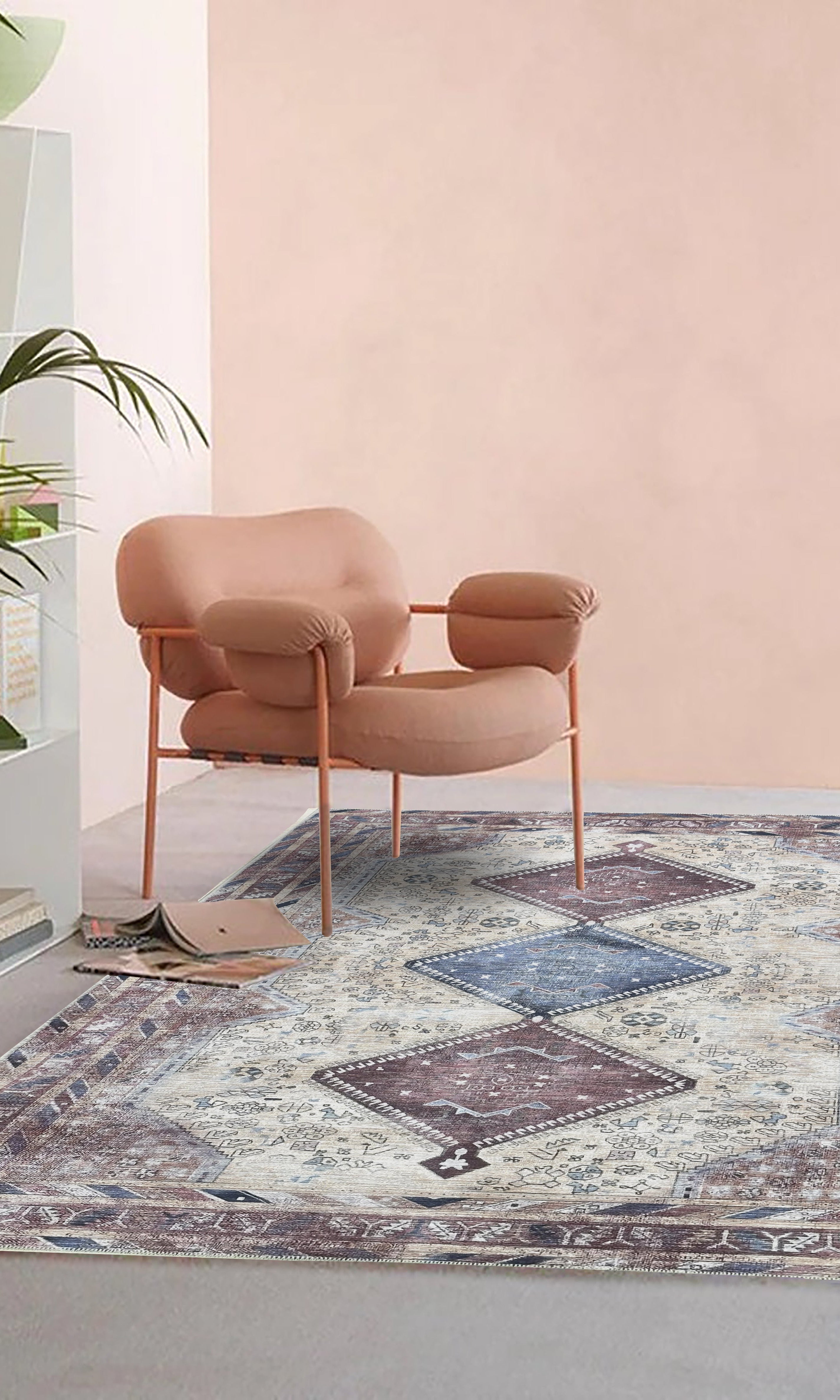 Azanna Terracotta Blue Beige Modern Turkish Rug