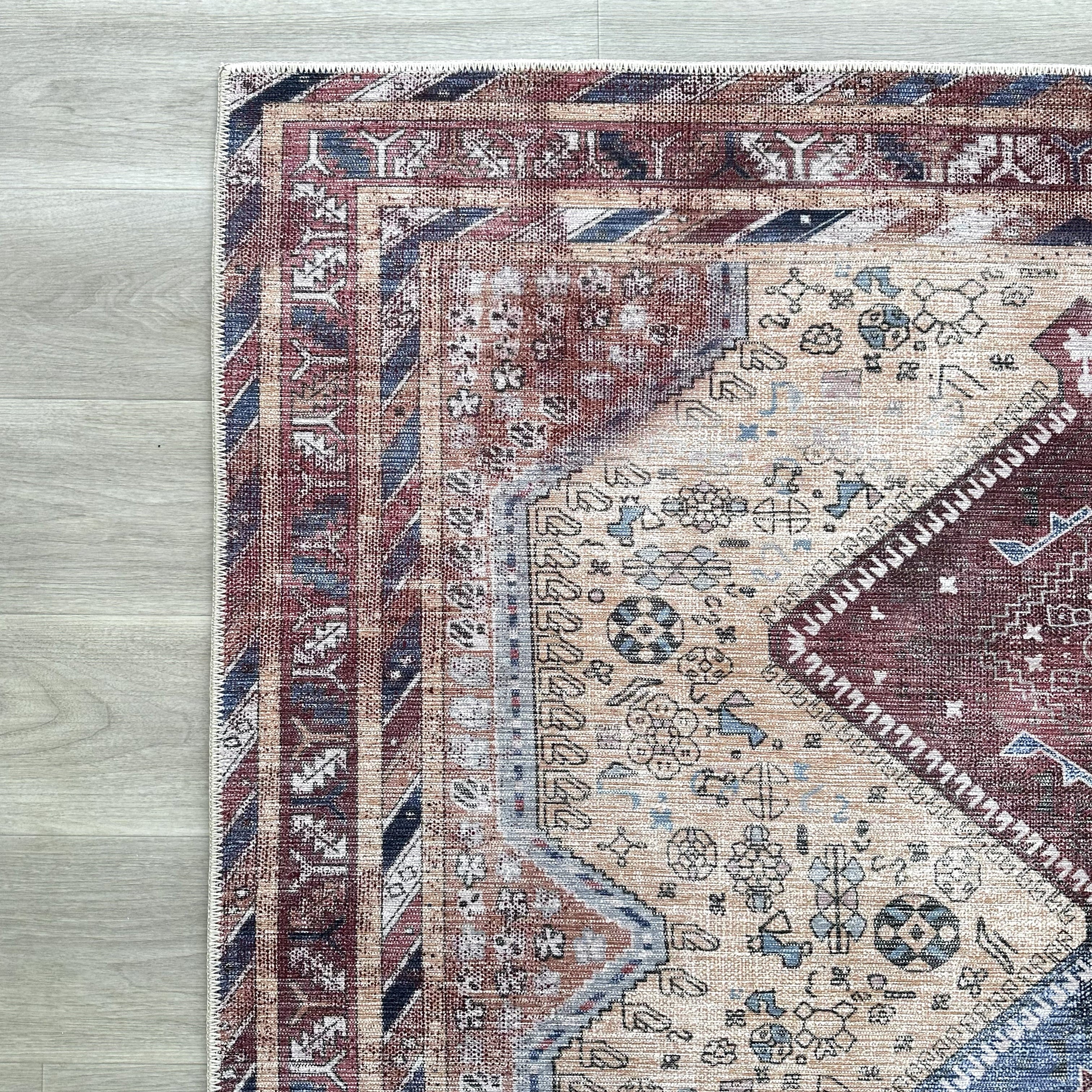 Azanna Terracotta Blue Beige Modern Turkish Rug