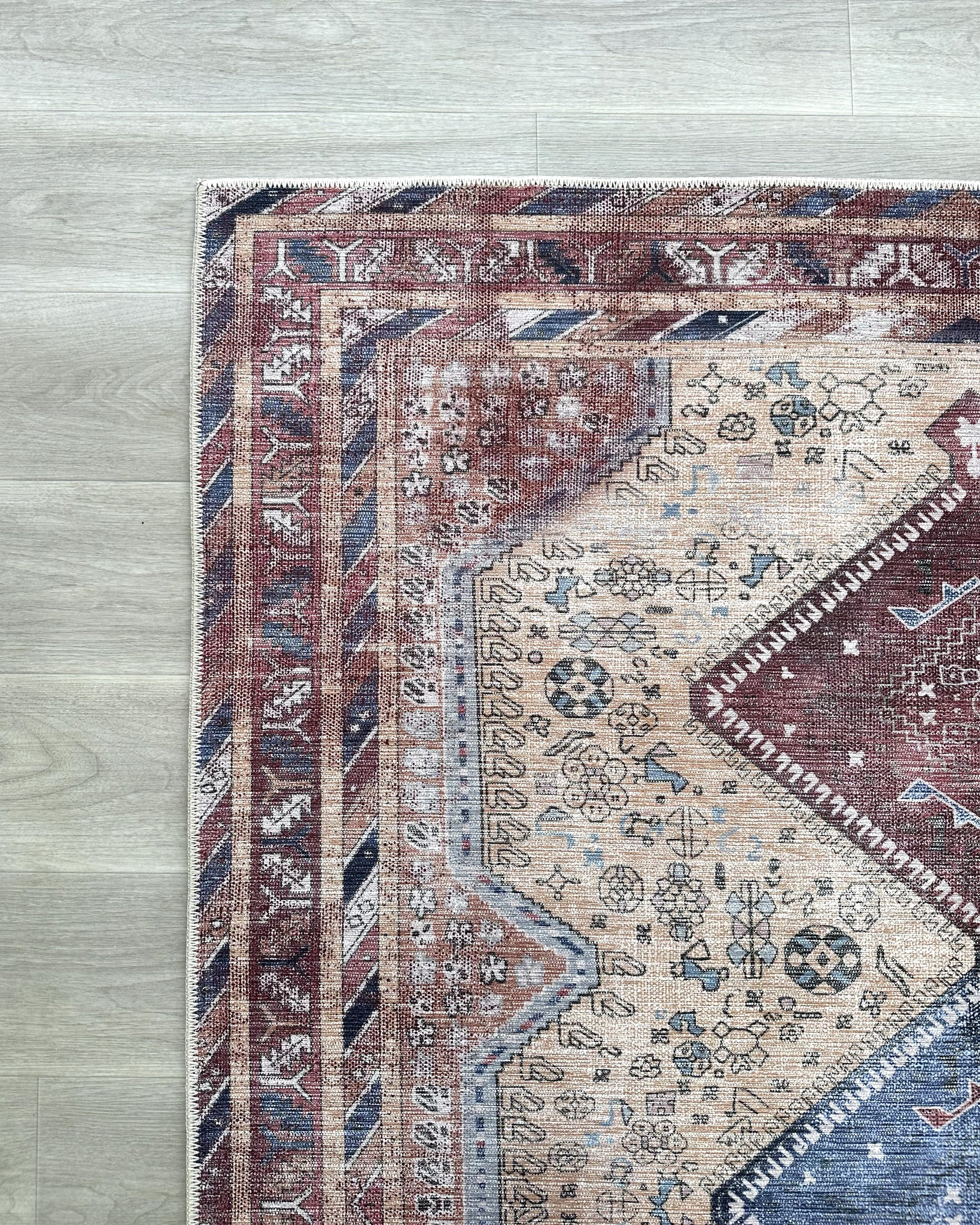 Azanna Terracotta Blue Beige Modern Turkish Rug