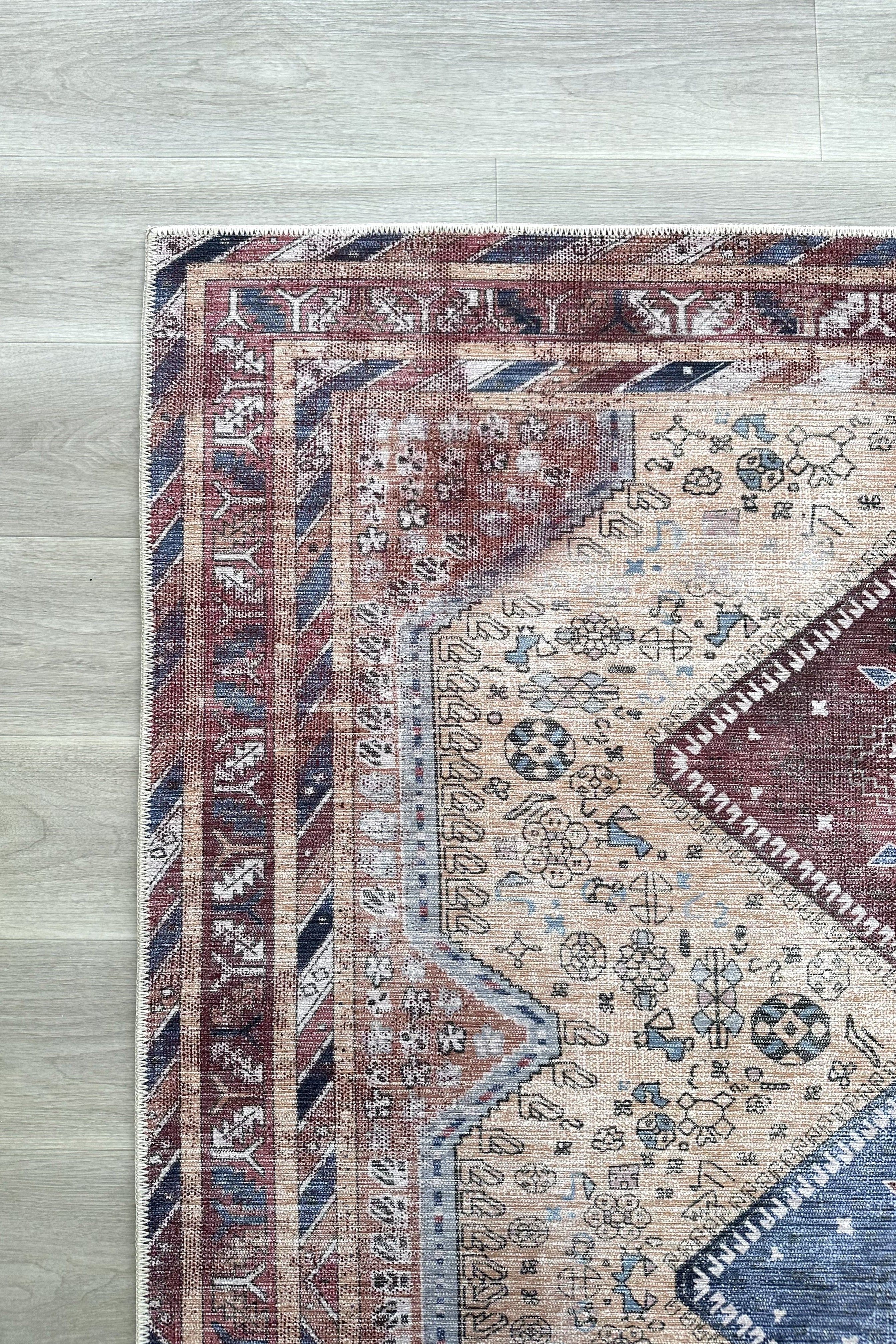 Azanna Terracotta Blue Beige Modern Turkish Rug