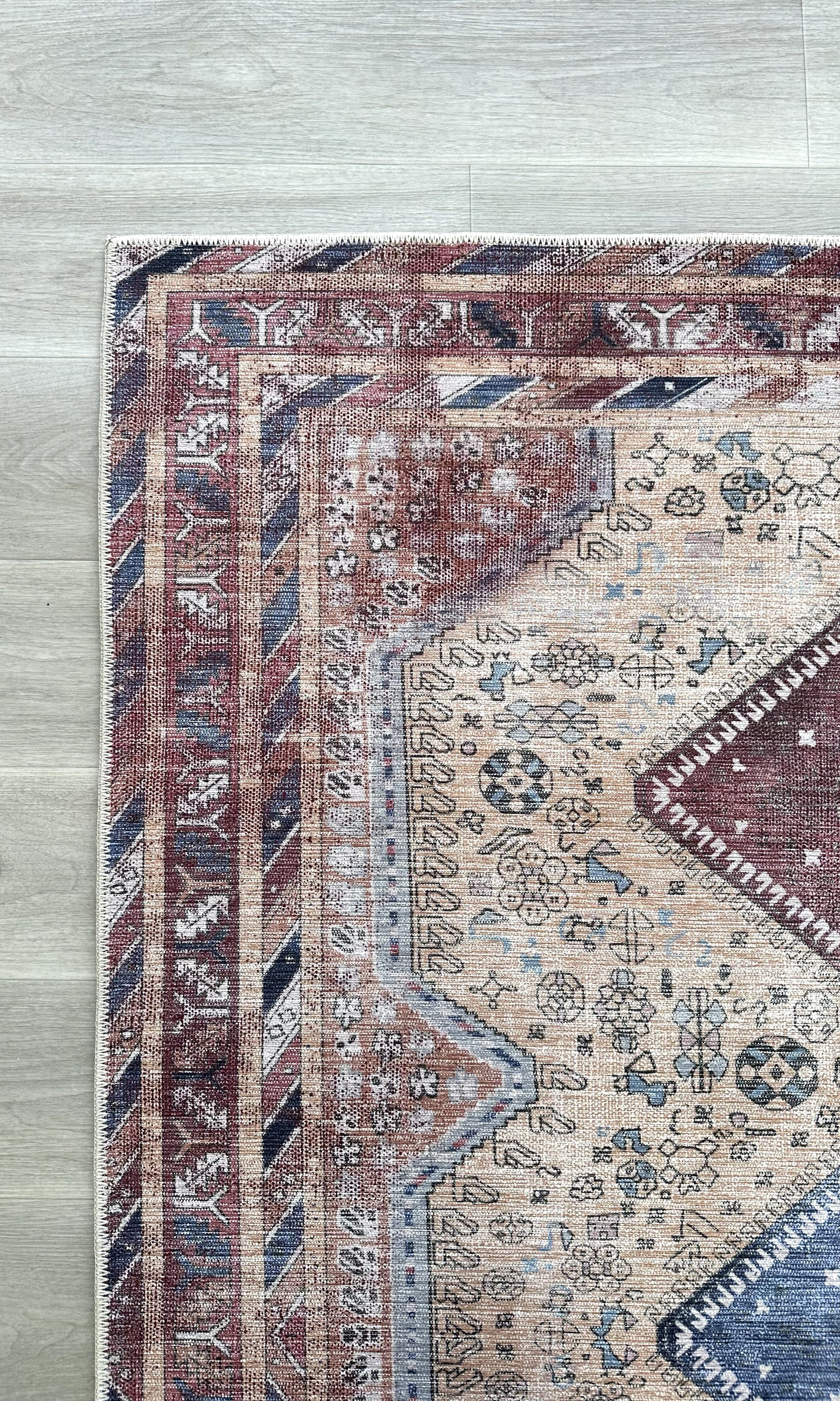 Azanna Terracotta Blue Beige Modern Turkish Rug
