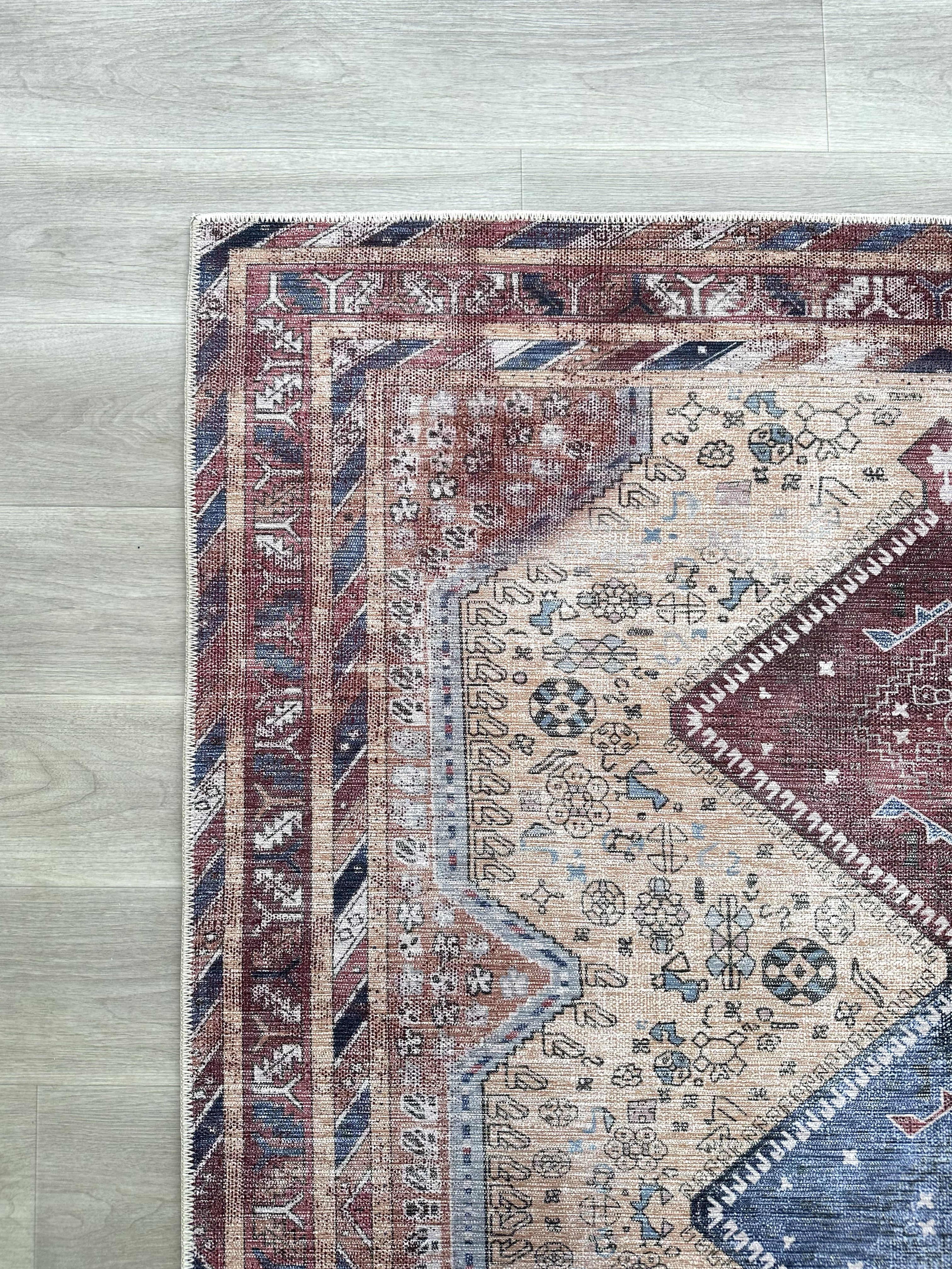Azanna Terracotta Blue Beige Modern Turkish Rug