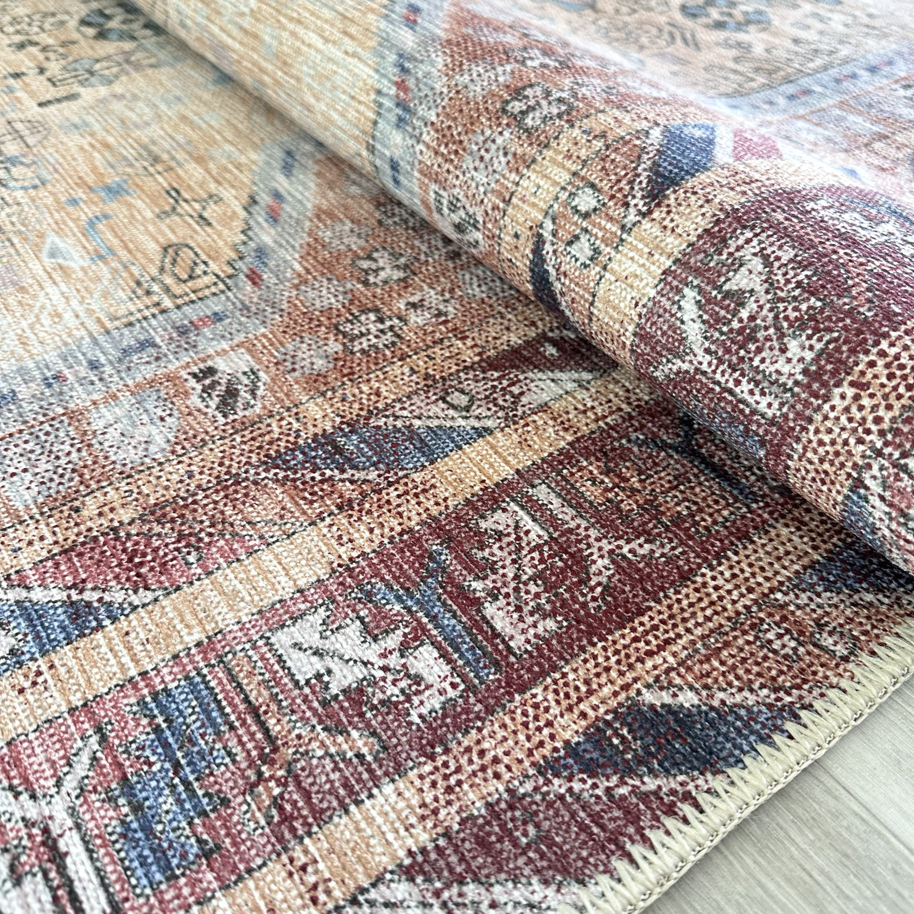 Azanna Terracotta Blue Beige Modern Turkish Rug