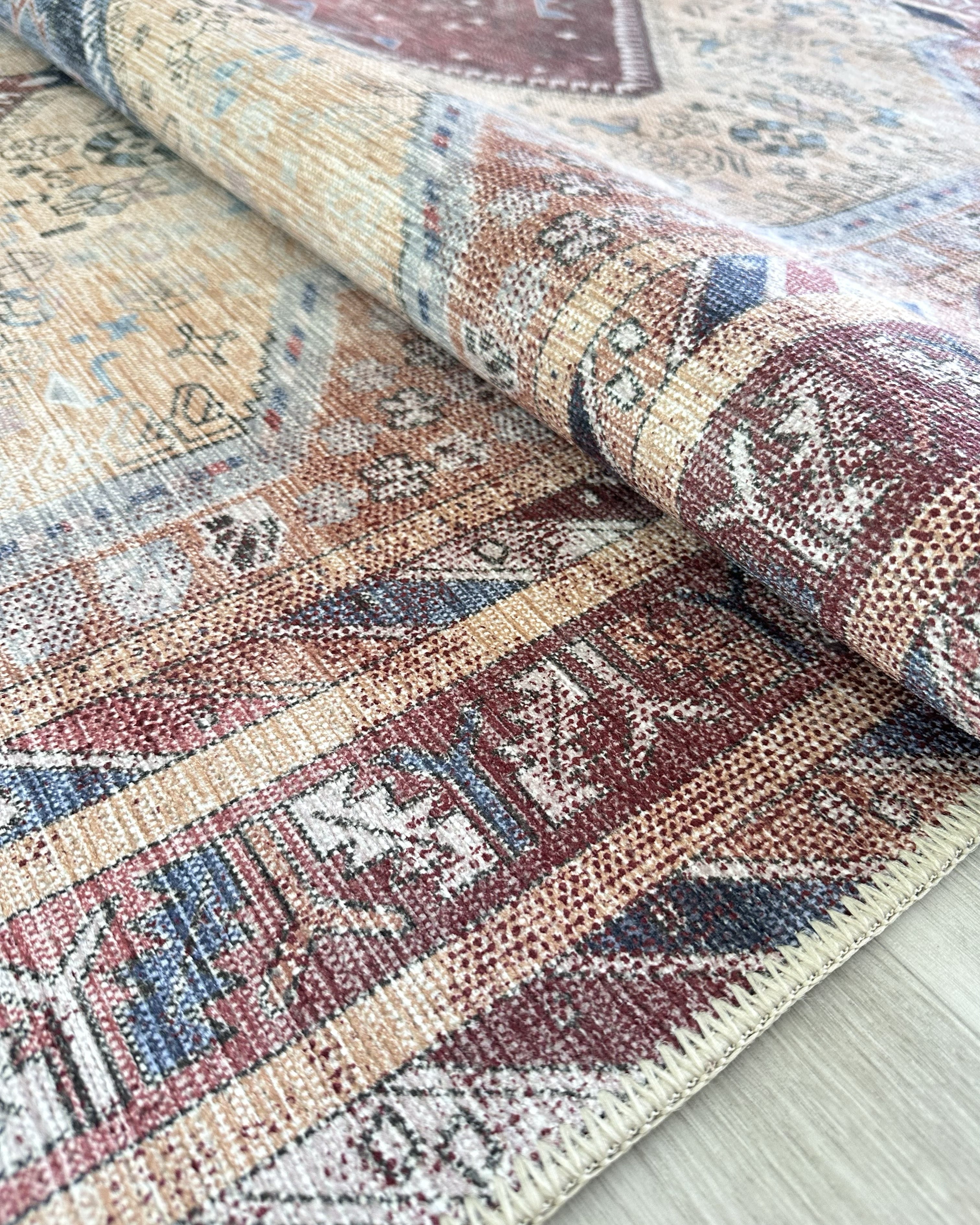 Azanna Terracotta Blue Beige Modern Turkish Rug