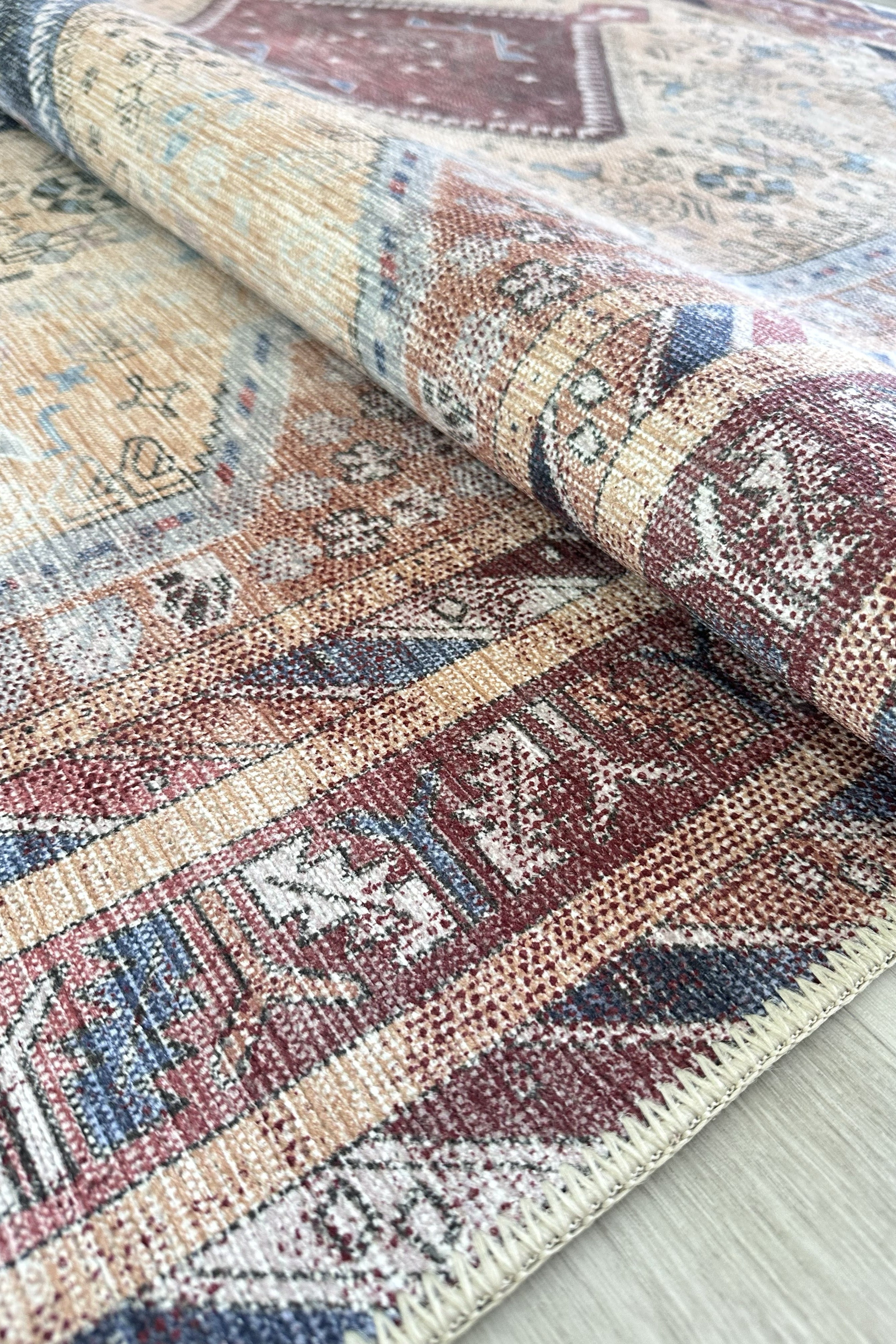 Azanna Terracotta Blue Beige Modern Turkish Rug
