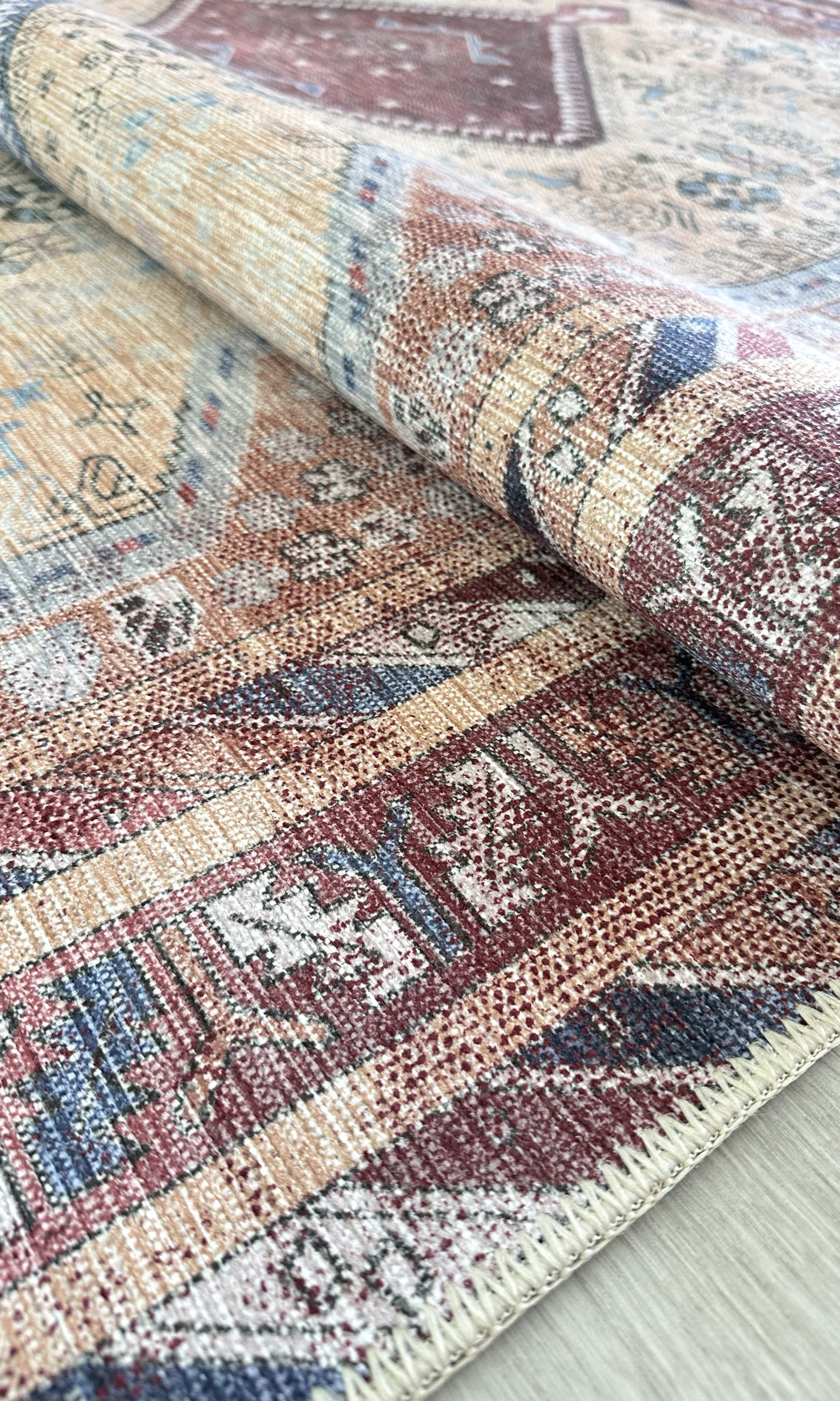 Azanna Terracotta Blue Beige Modern Turkish Rug
