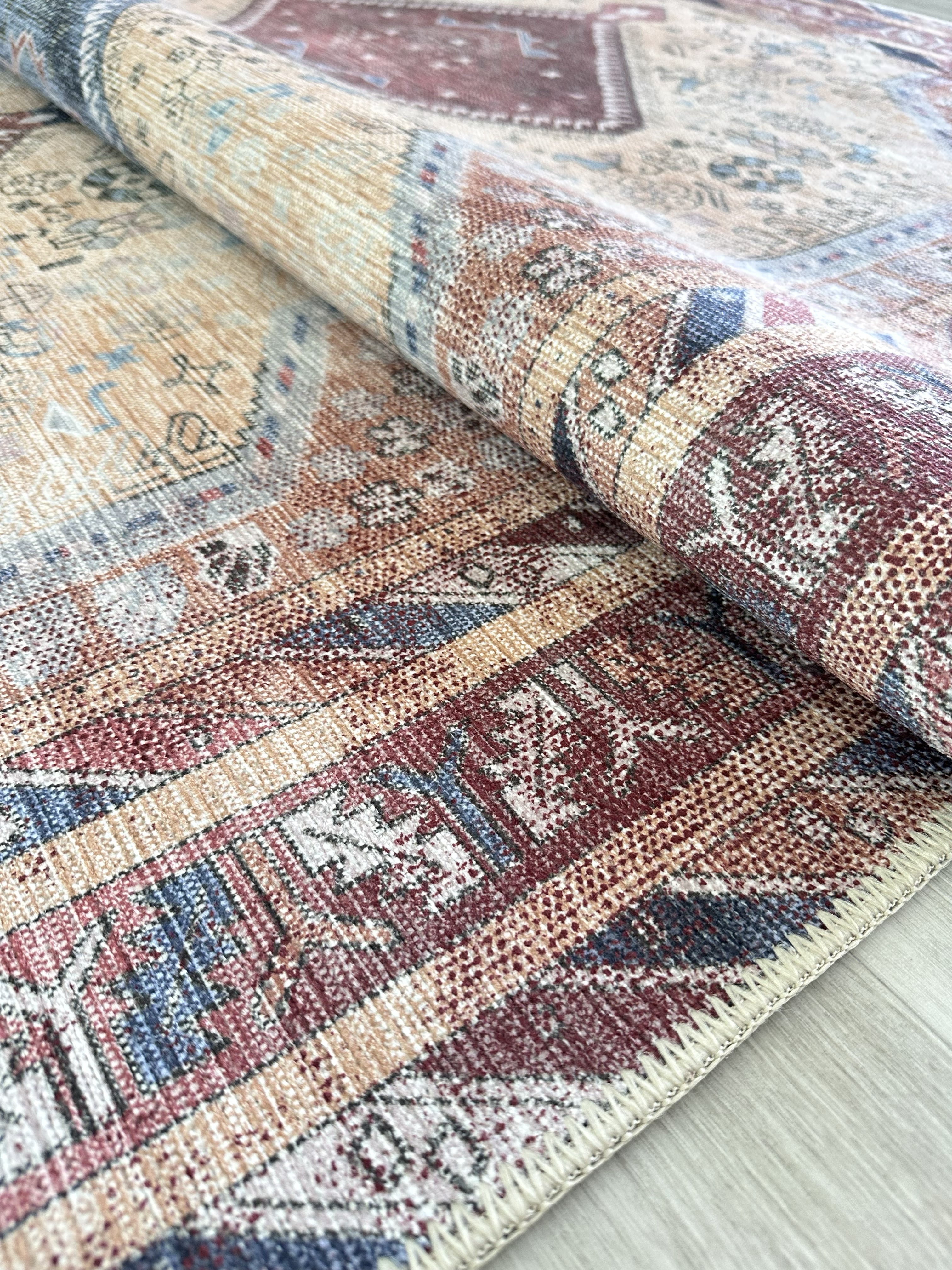Azanna Terracotta Blue Beige Modern Turkish Rug