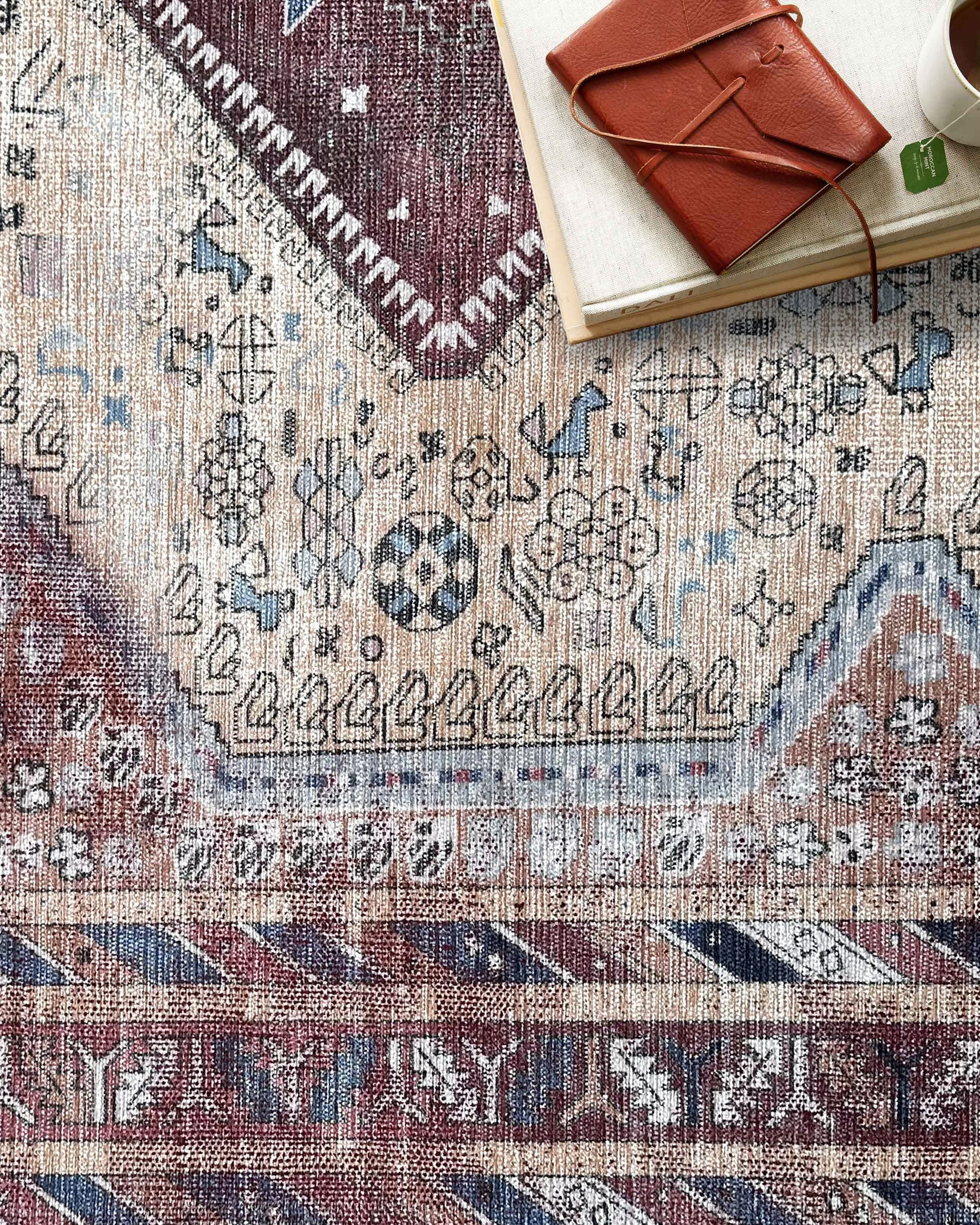 Azanna Terracotta Blue Beige Modern Turkish Rug