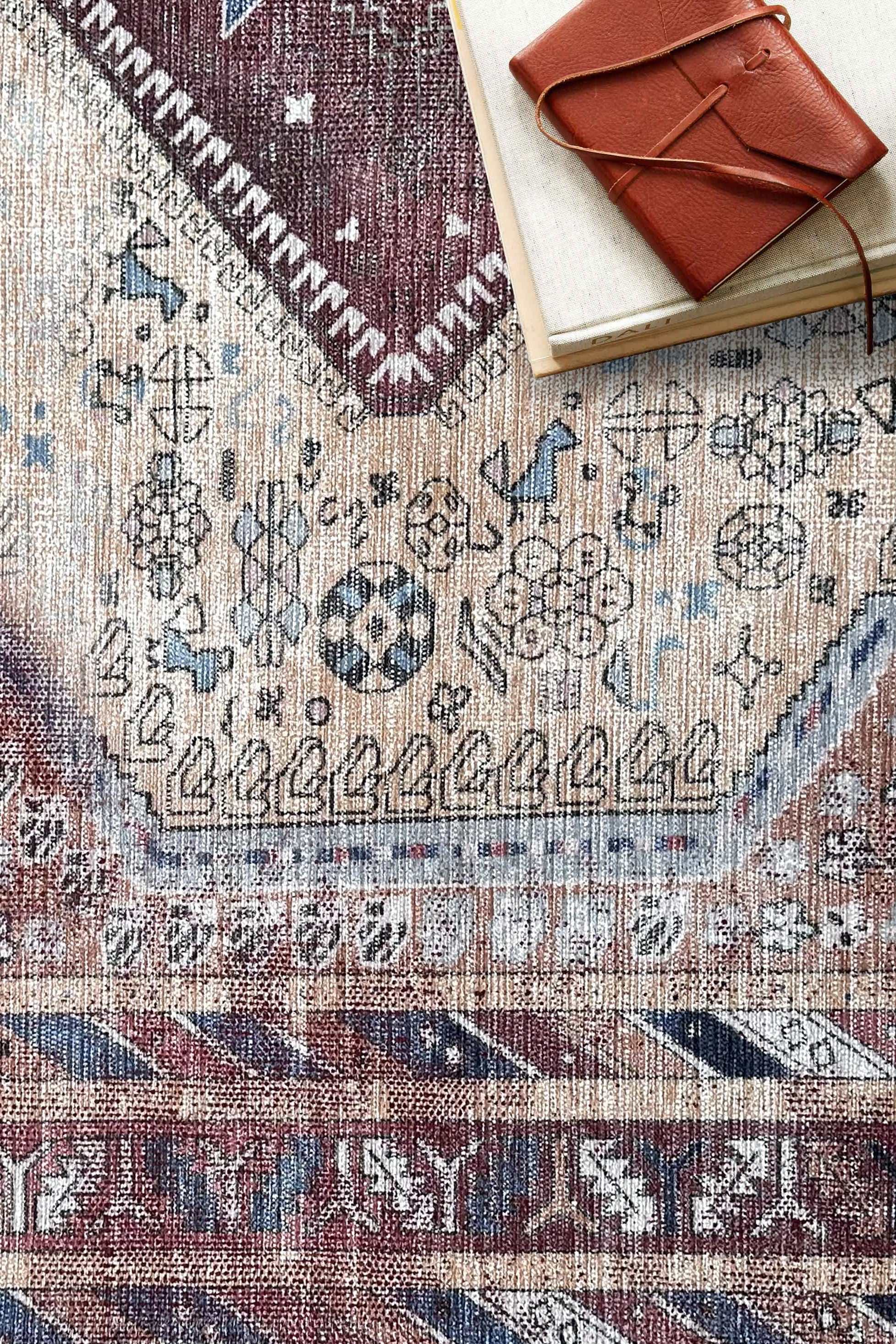 Azanna Terracotta Blue Beige Modern Turkish Rug