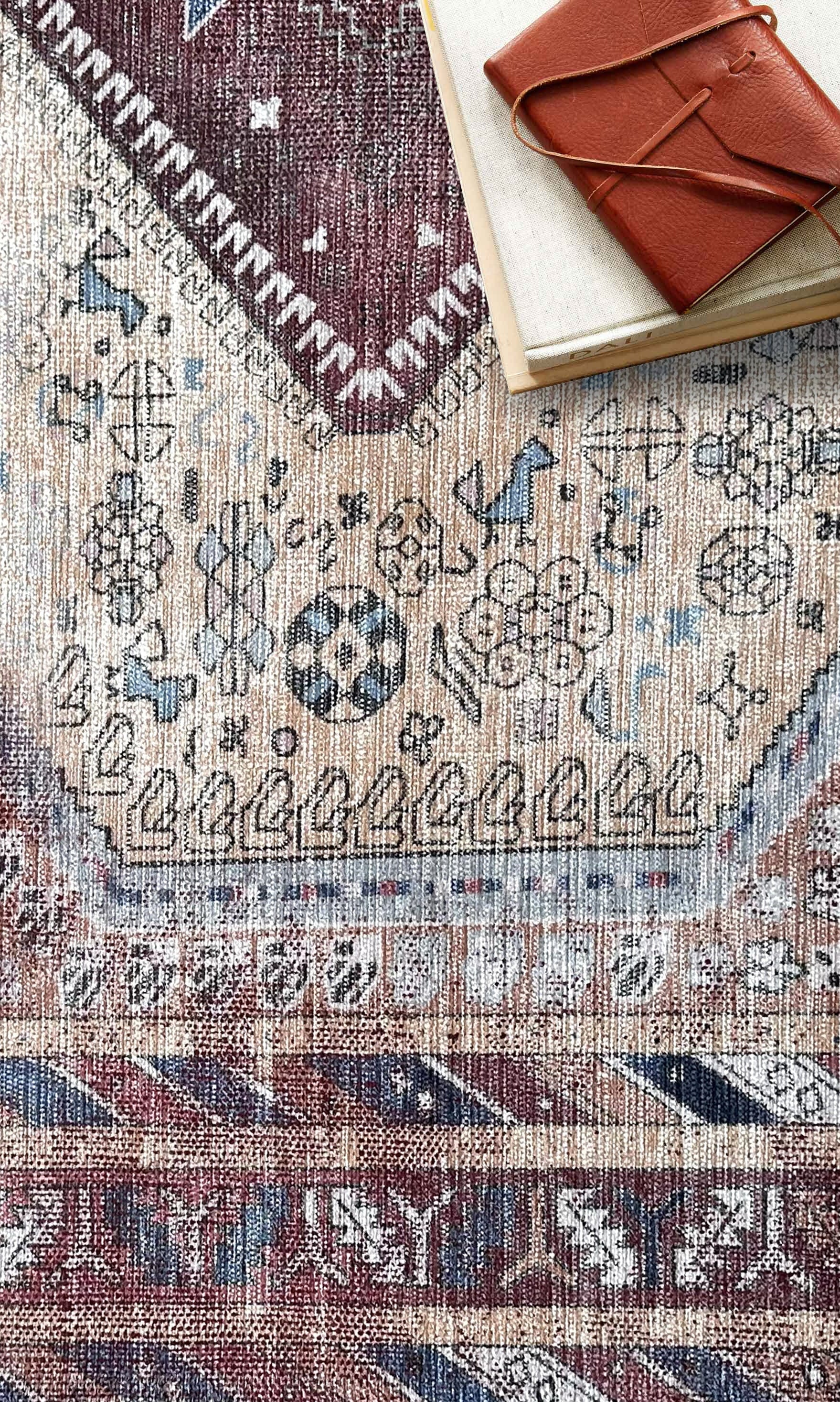 Azanna Terracotta Blue Beige Modern Turkish Rug