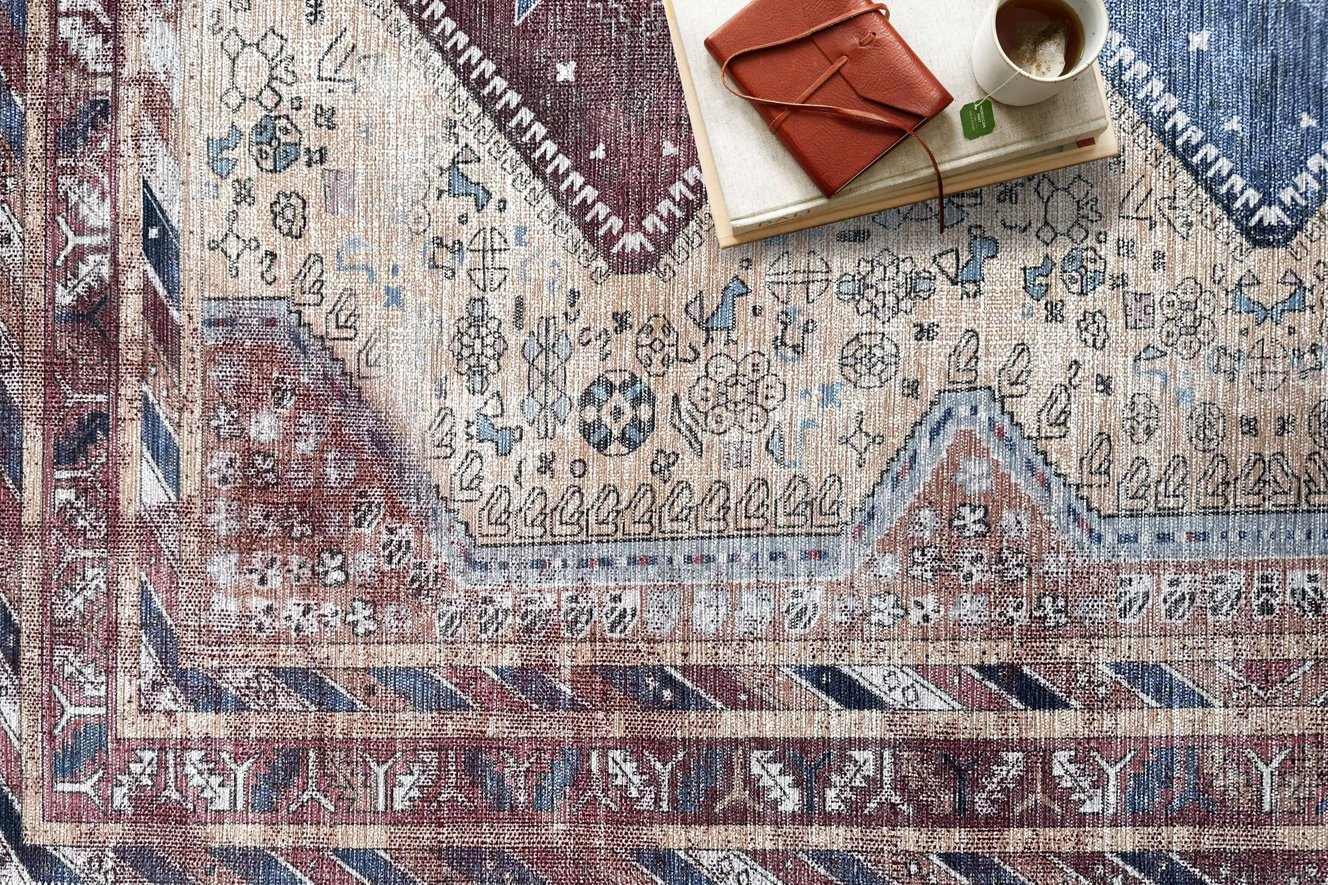 Azanna Terracotta Blue Beige Modern Turkish Rug