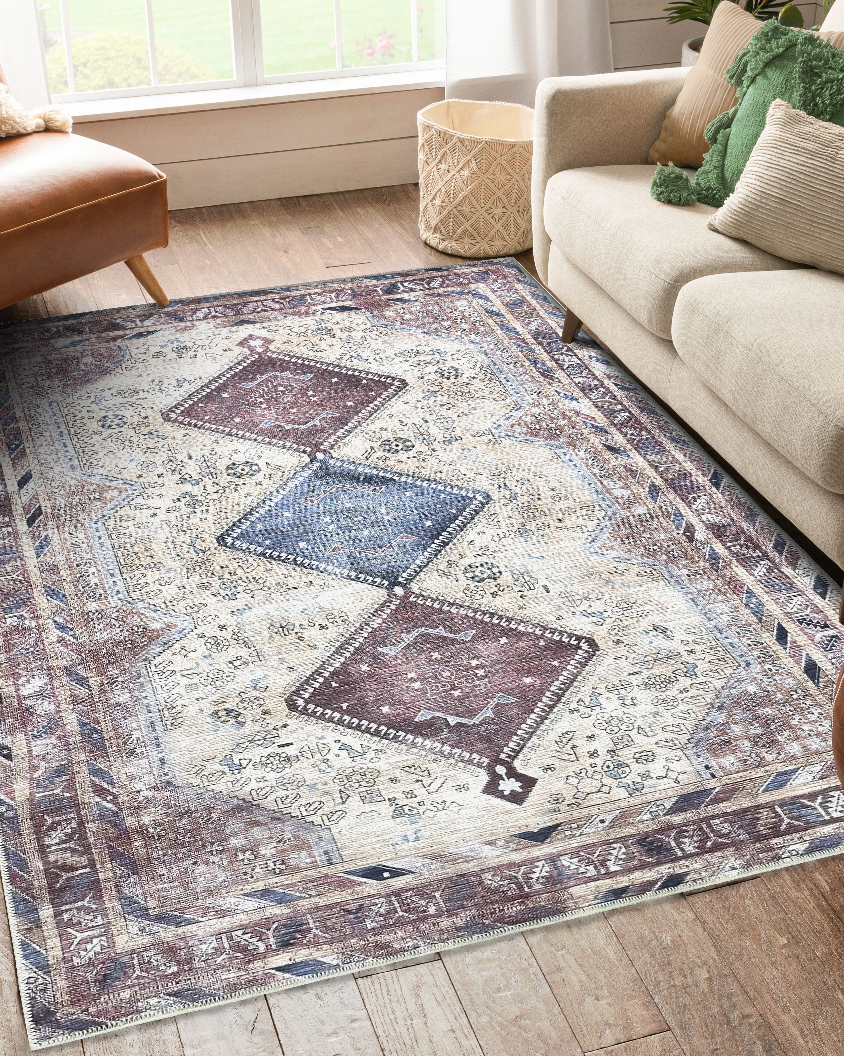 Azanna Terracotta Blue Beige Modern Turkish Rug