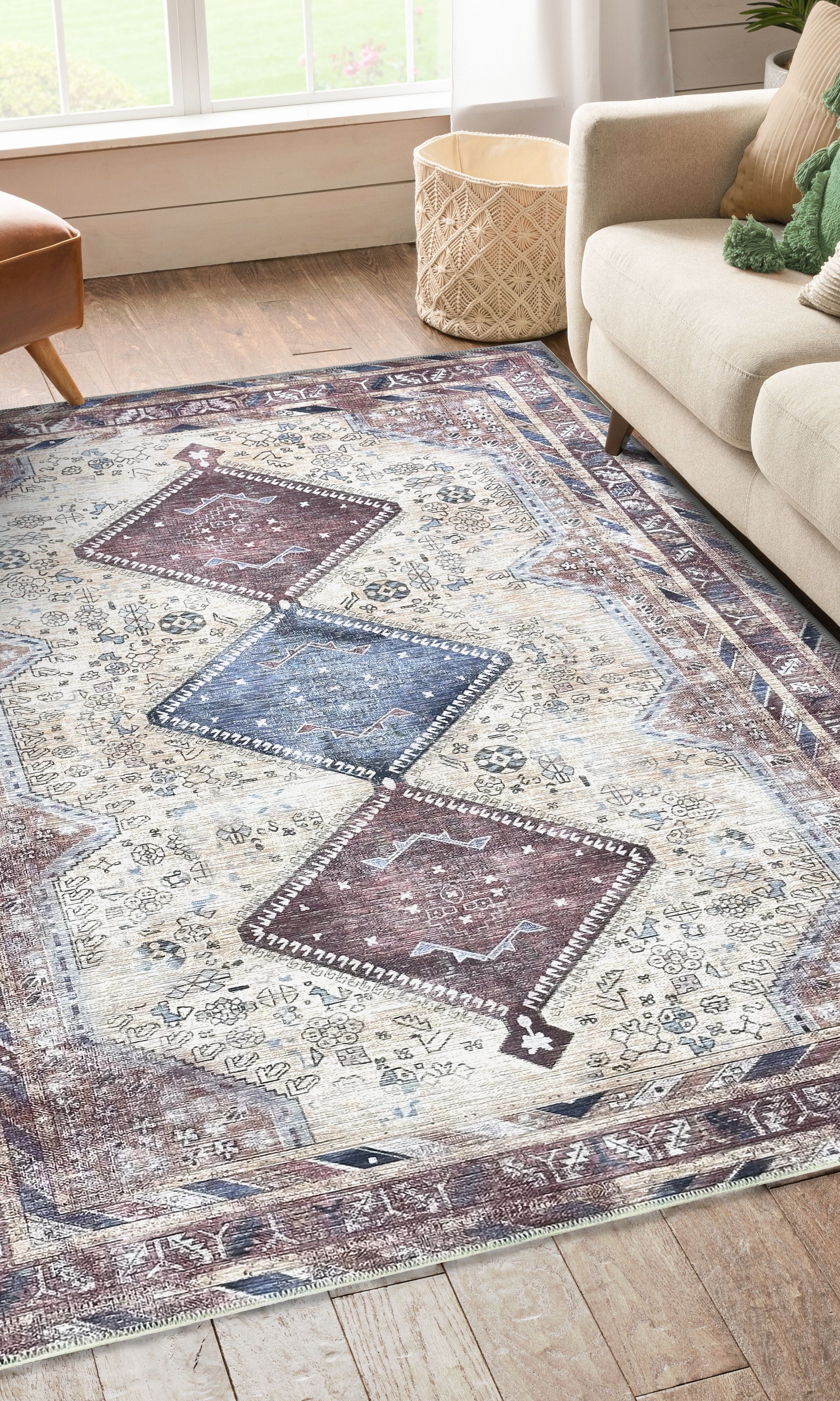 Azanna Terracotta Blue Beige Modern Turkish Rug
