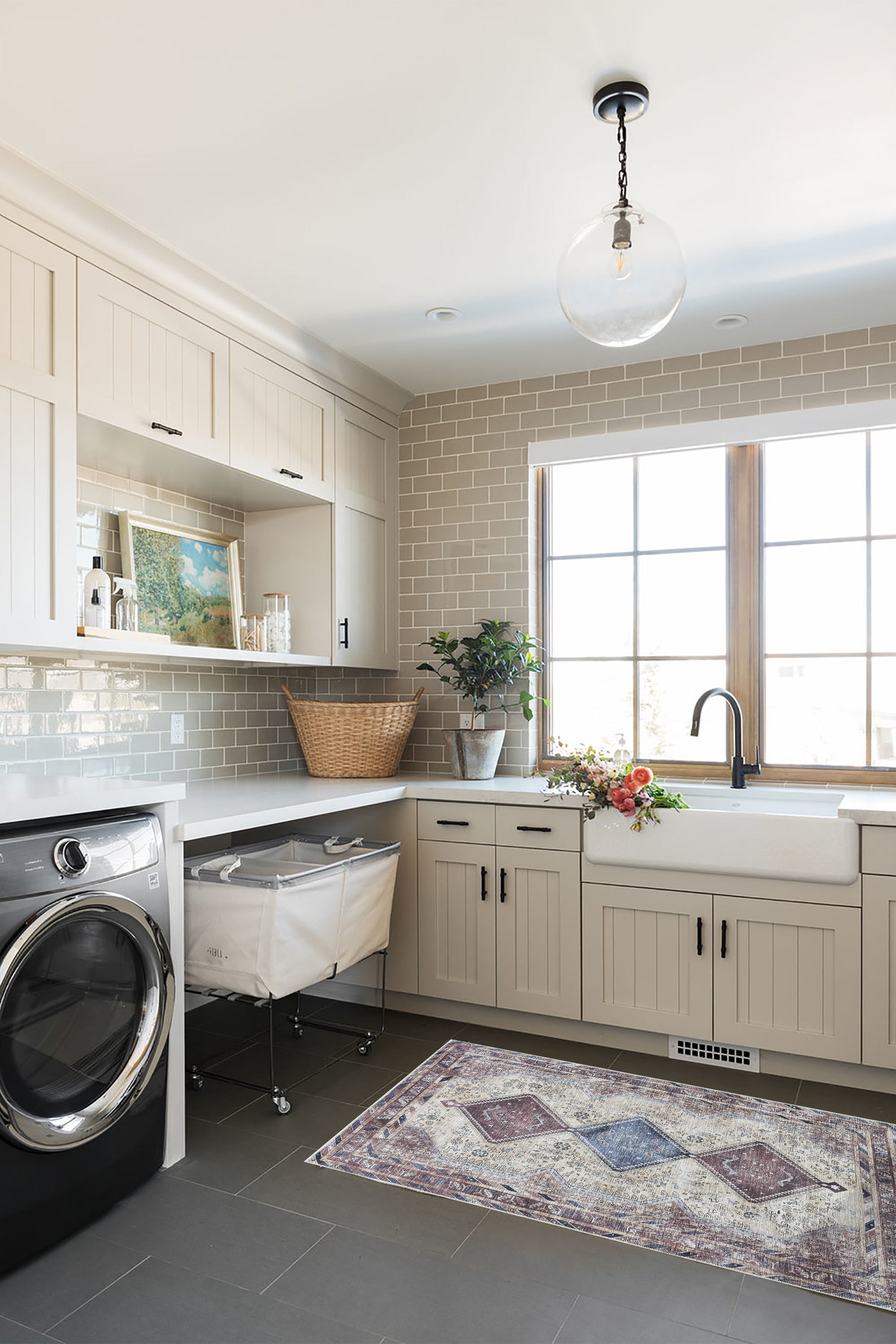 Azanna Terracotta Blue Beige Modern Turkish Rug