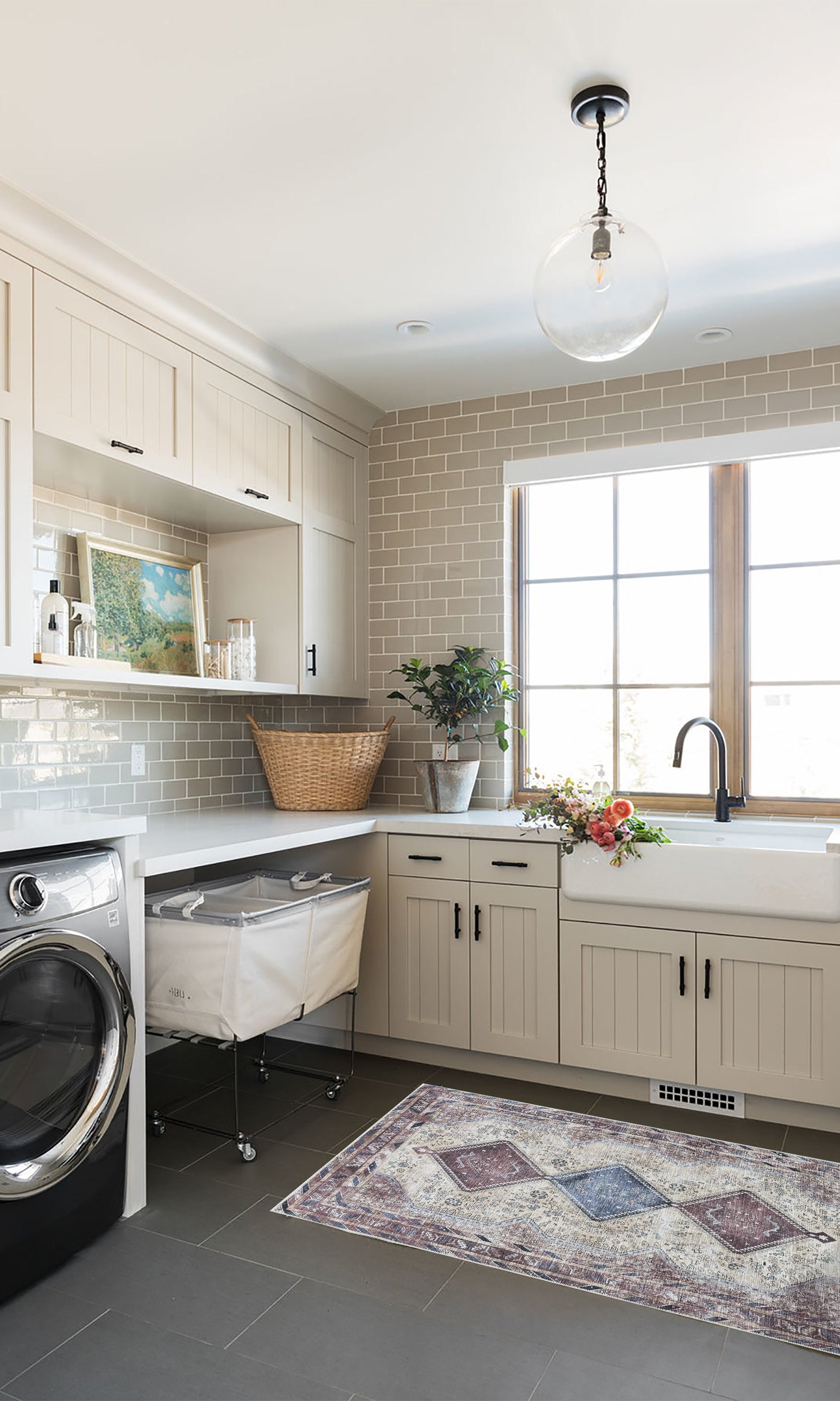 Azanna Terracotta Blue Beige Modern Turkish Rug