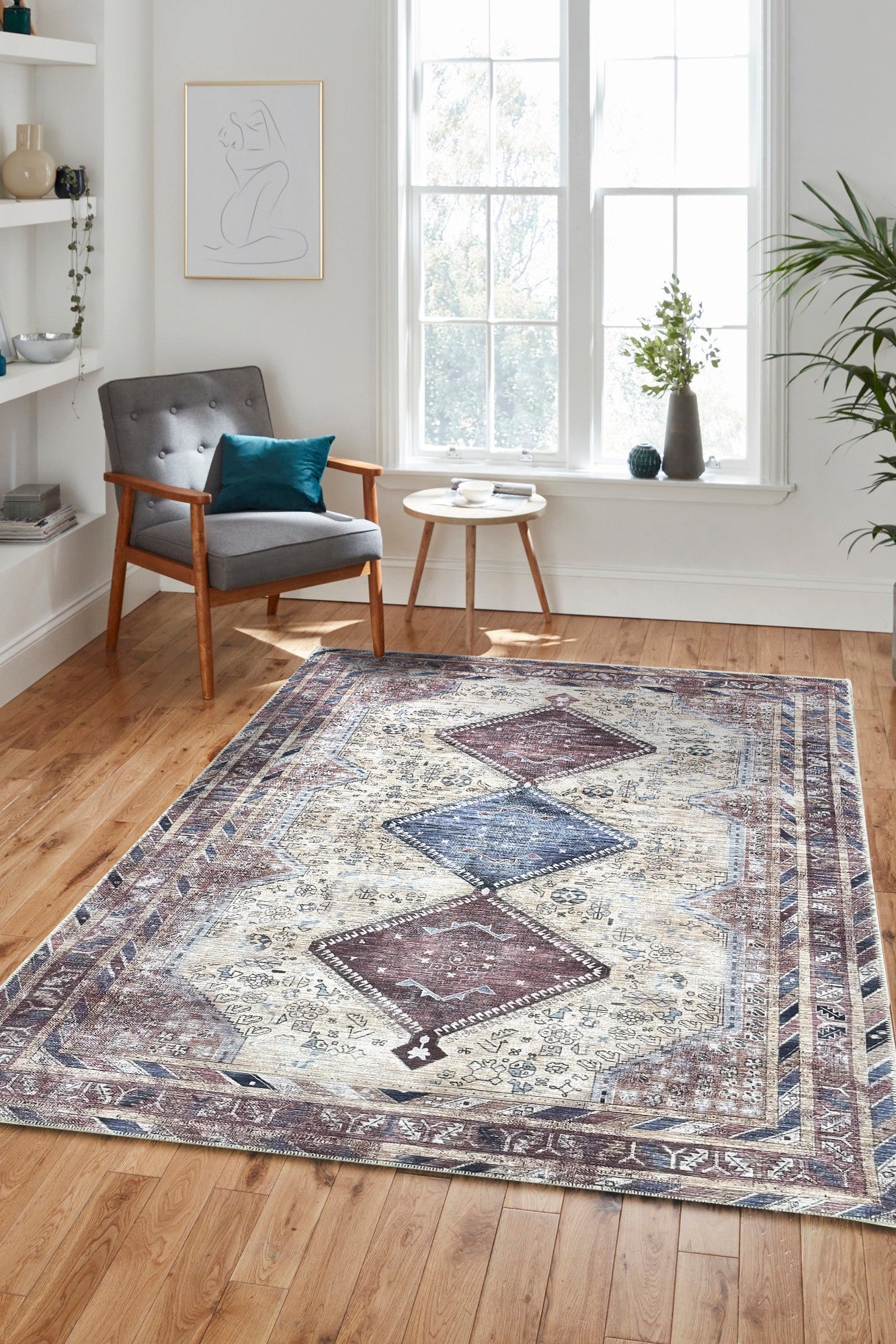 Azanna Terracotta Blue Beige Modern Turkish Rug