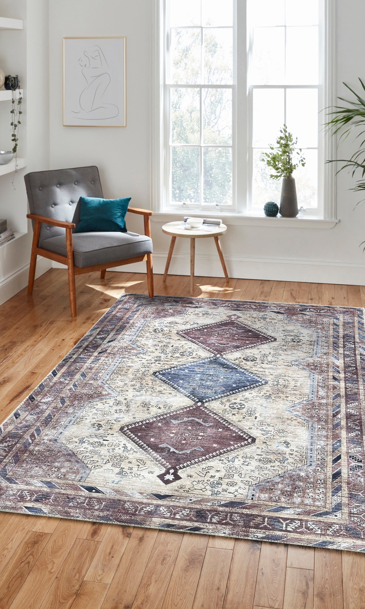 Azanna Terracotta Blue Beige Modern Turkish Rug