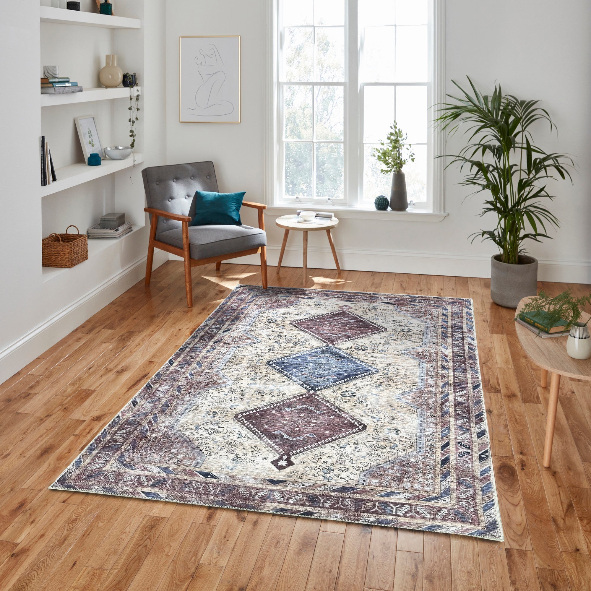 Azanna Terracotta Blue Beige Modern Turkish Rug