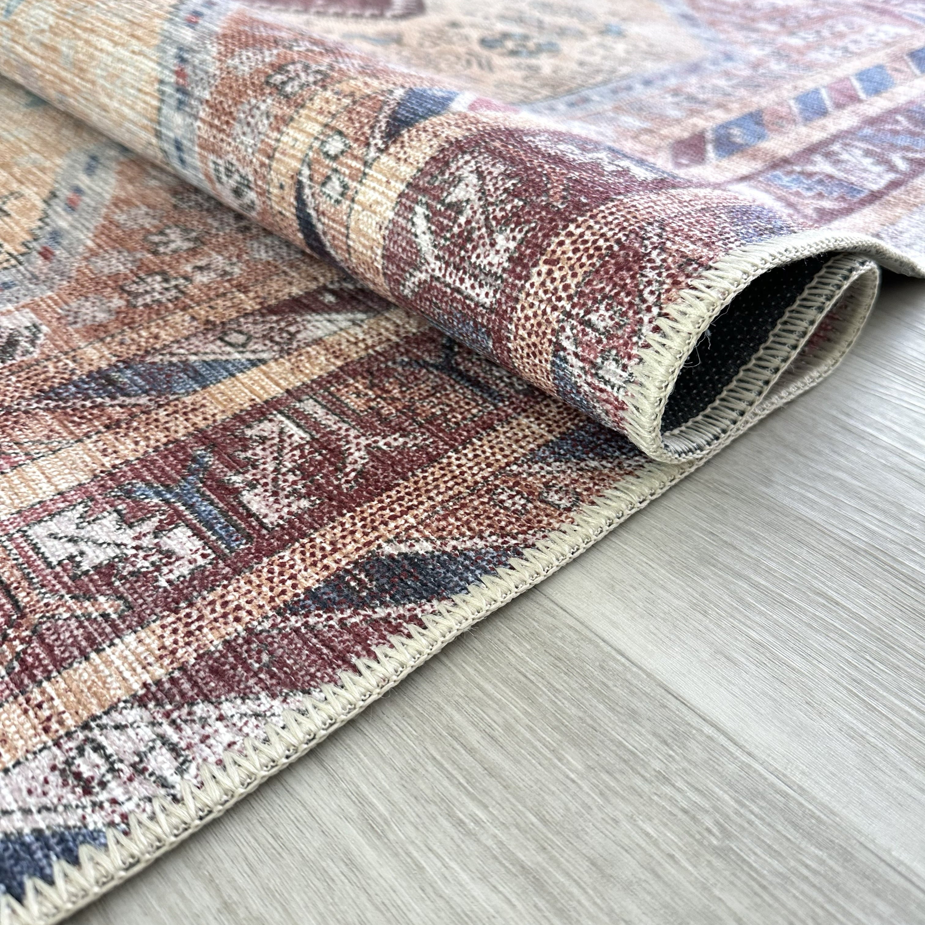 Azanna Terracotta Blue Beige Modern Turkish Rug
