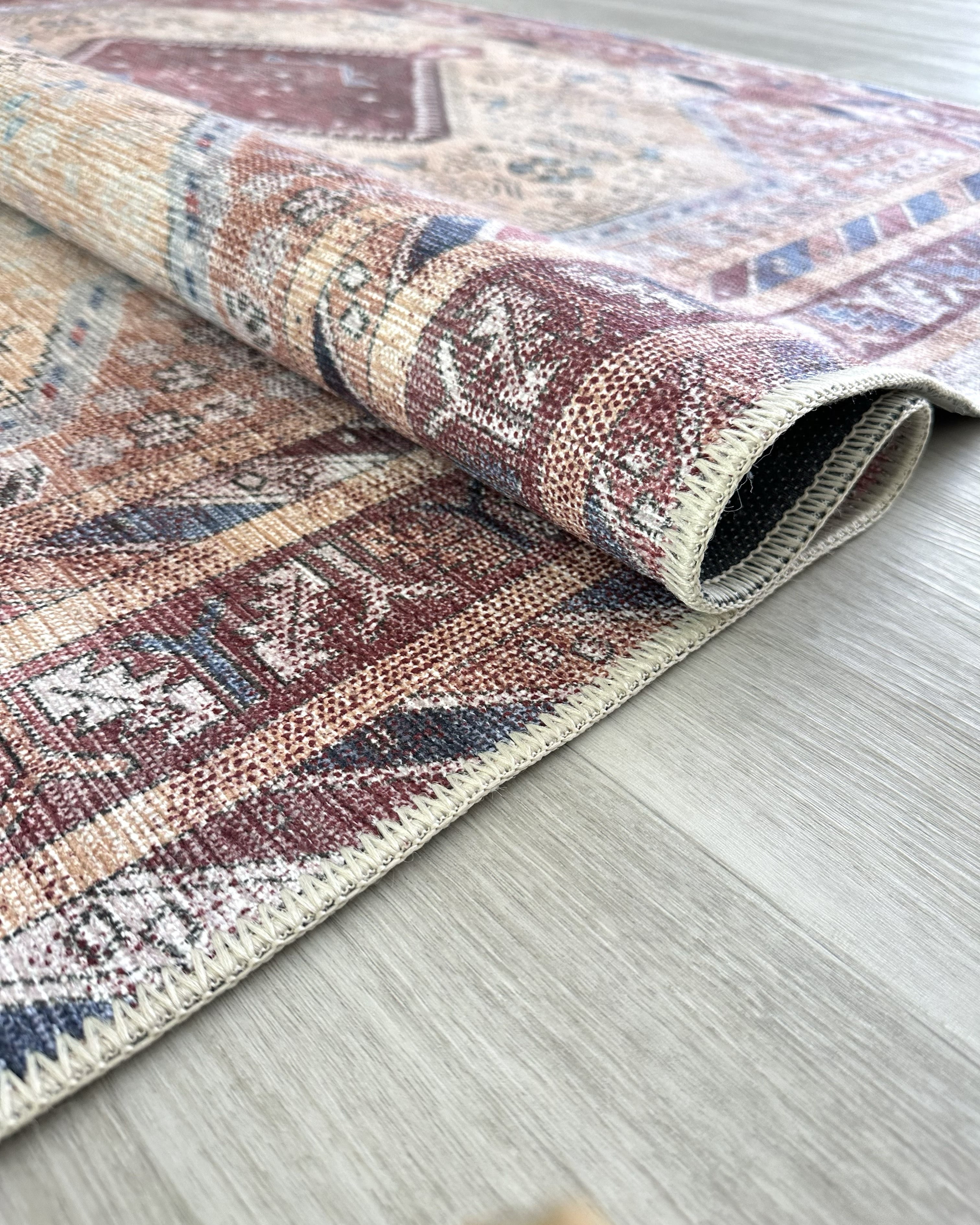 Azanna Terracotta Blue Beige Modern Turkish Rug