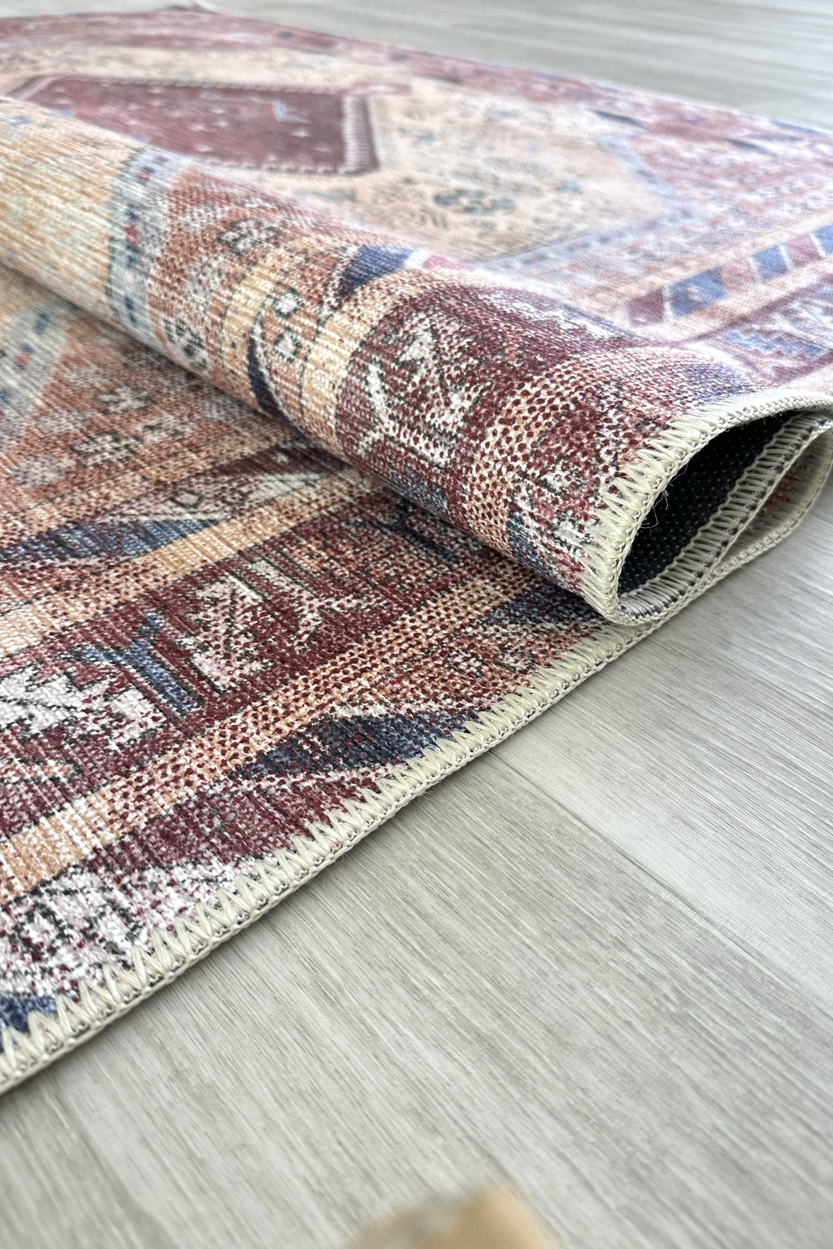 Azanna Terracotta Blue Beige Modern Turkish Rug