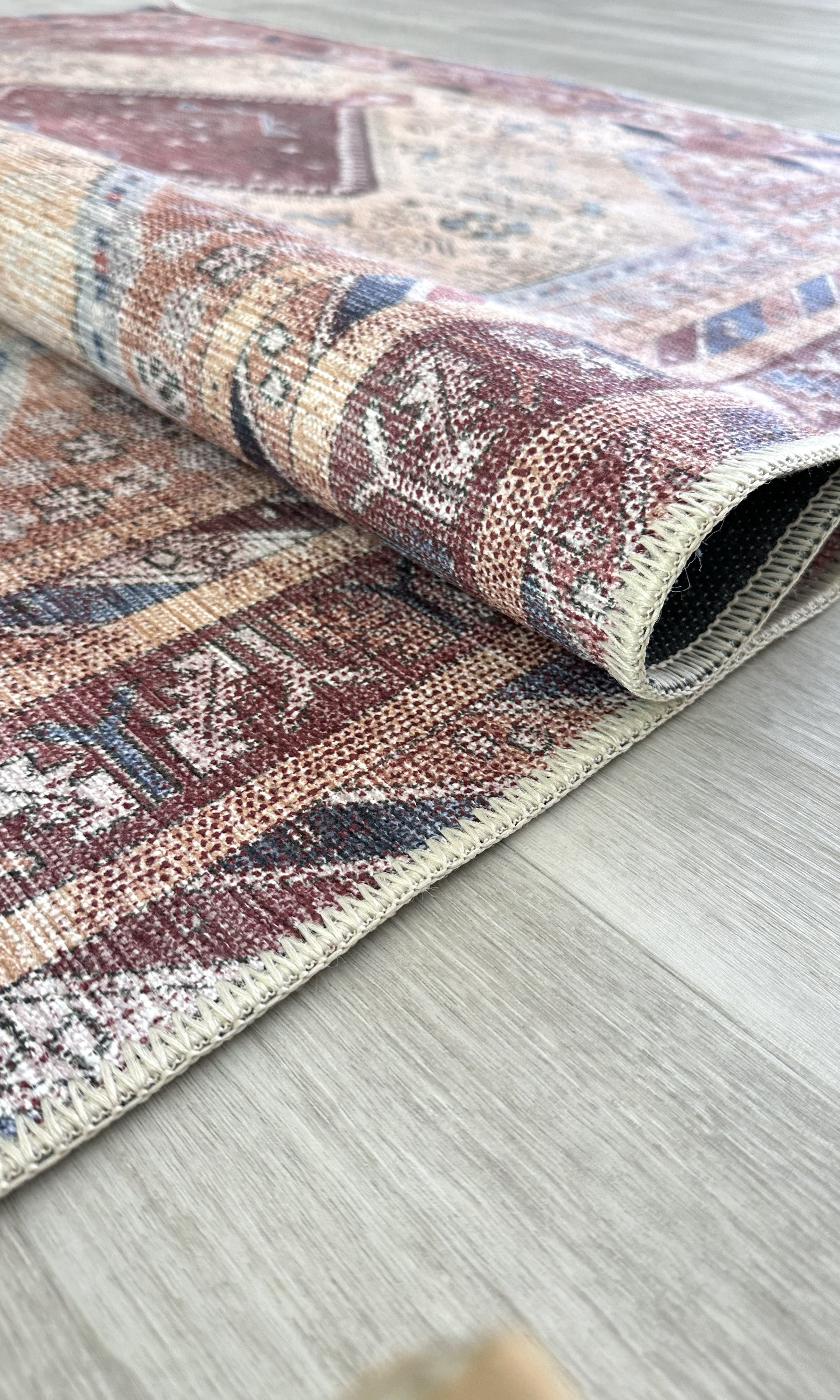 Azanna Terracotta Blue Beige Modern Turkish Rug