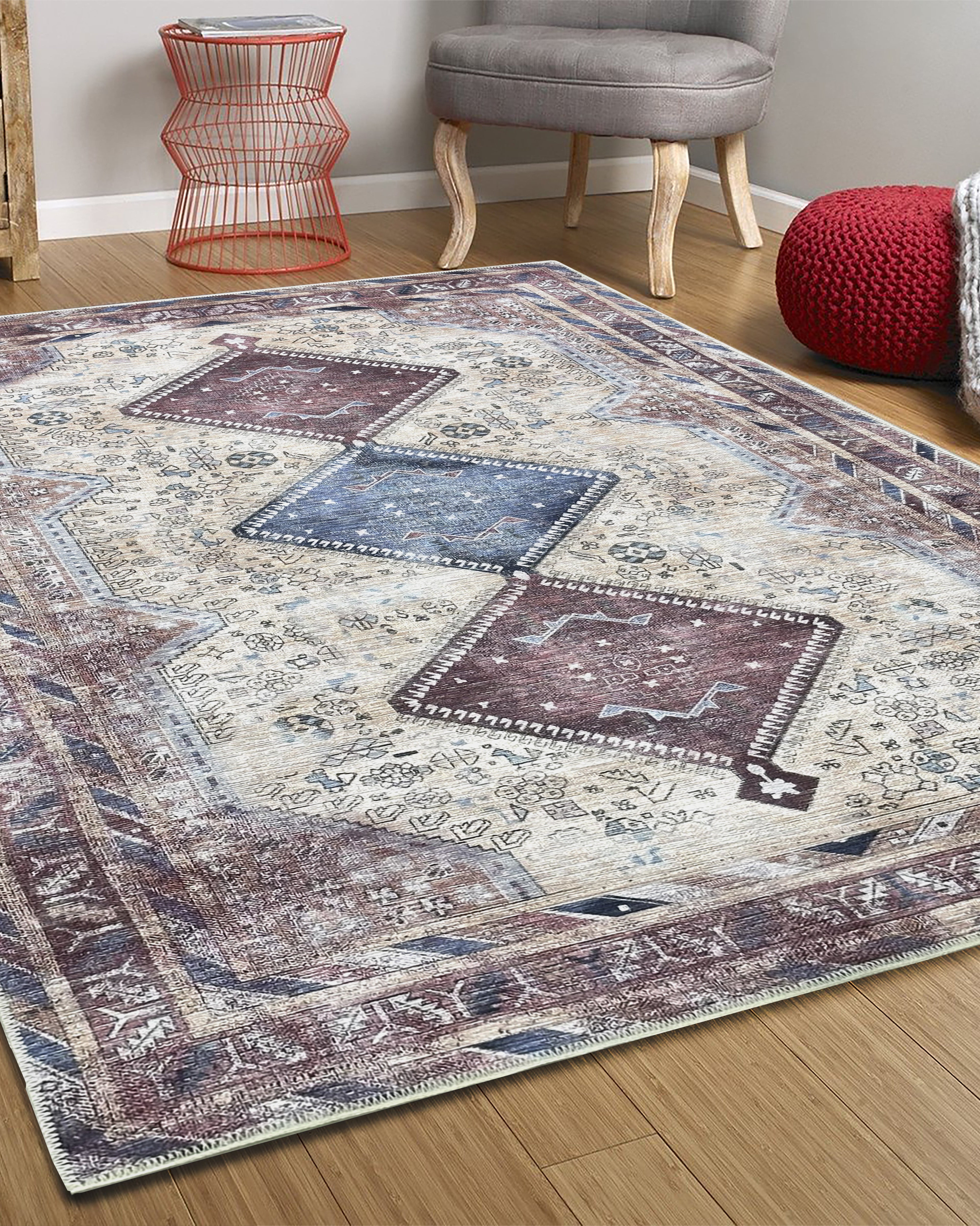 Azanna Terracotta Blue Beige Modern Turkish Rug
