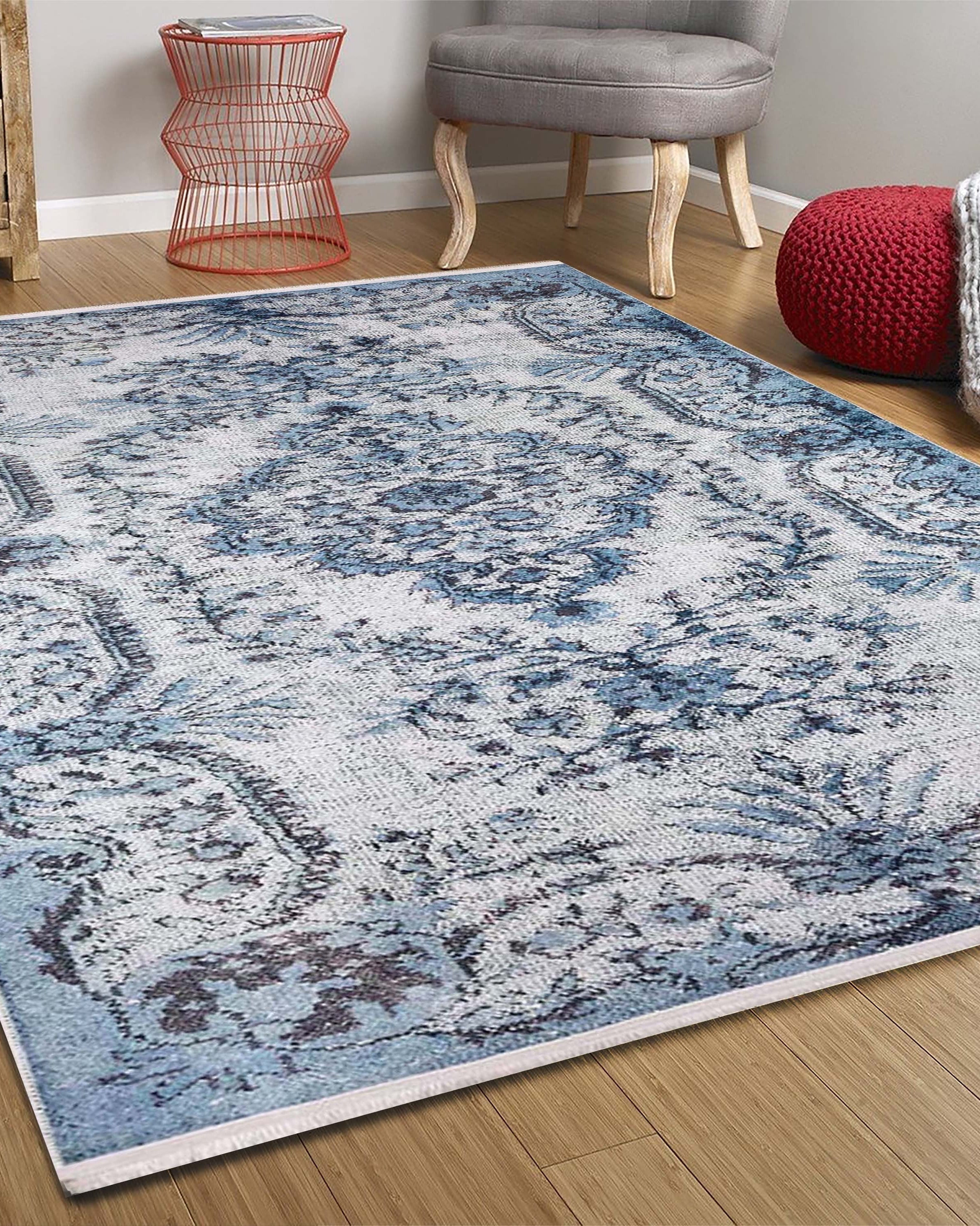 Mona Distressed Turkish Blue Rug
