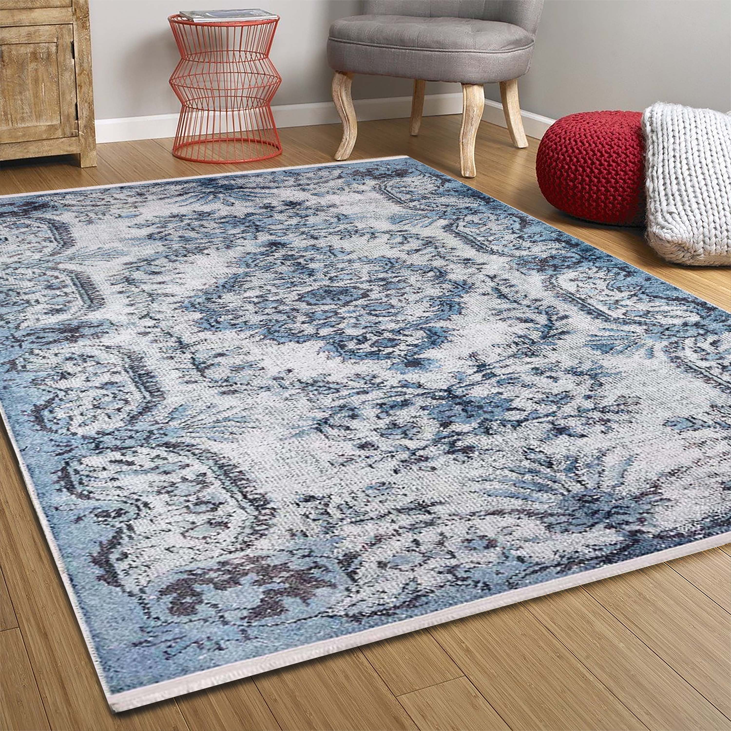 Mona Distressed Turkish Blue Rug