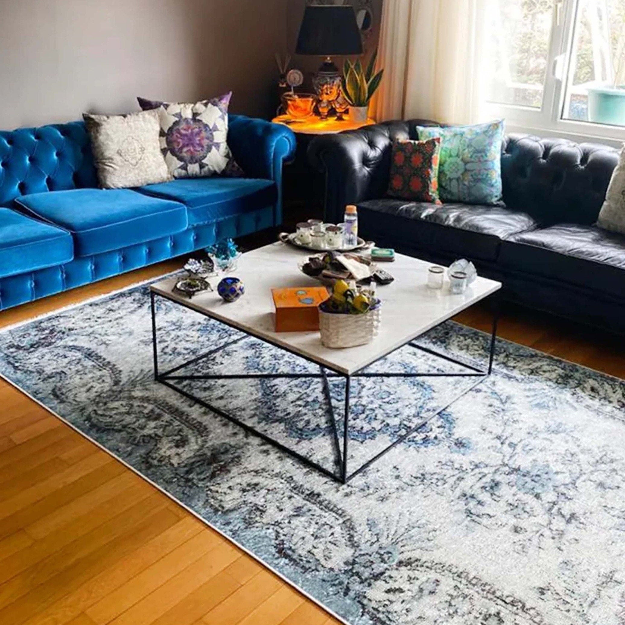 Mona Distressed Turkish Blue Rug