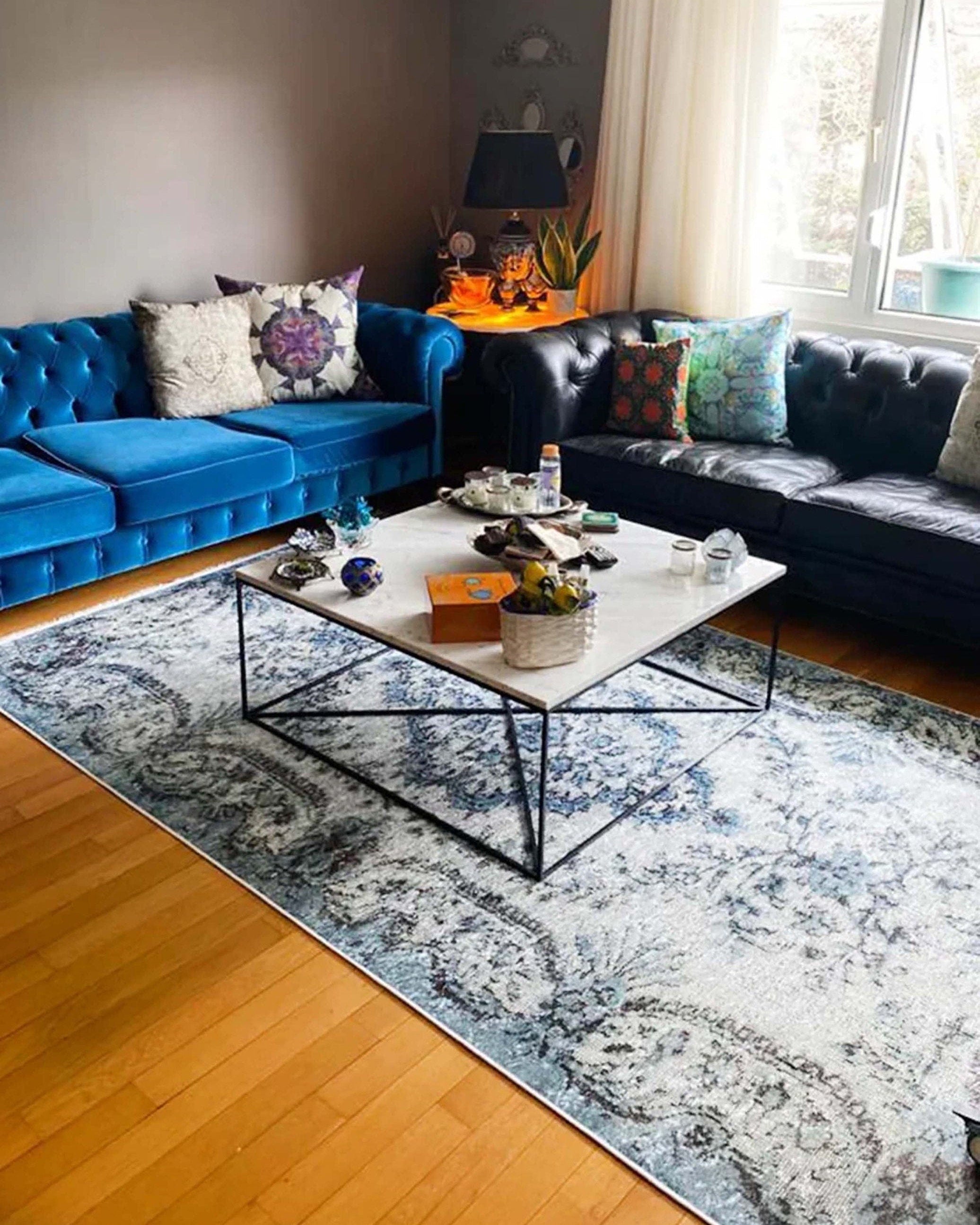 Mona Distressed Turkish Blue Rug