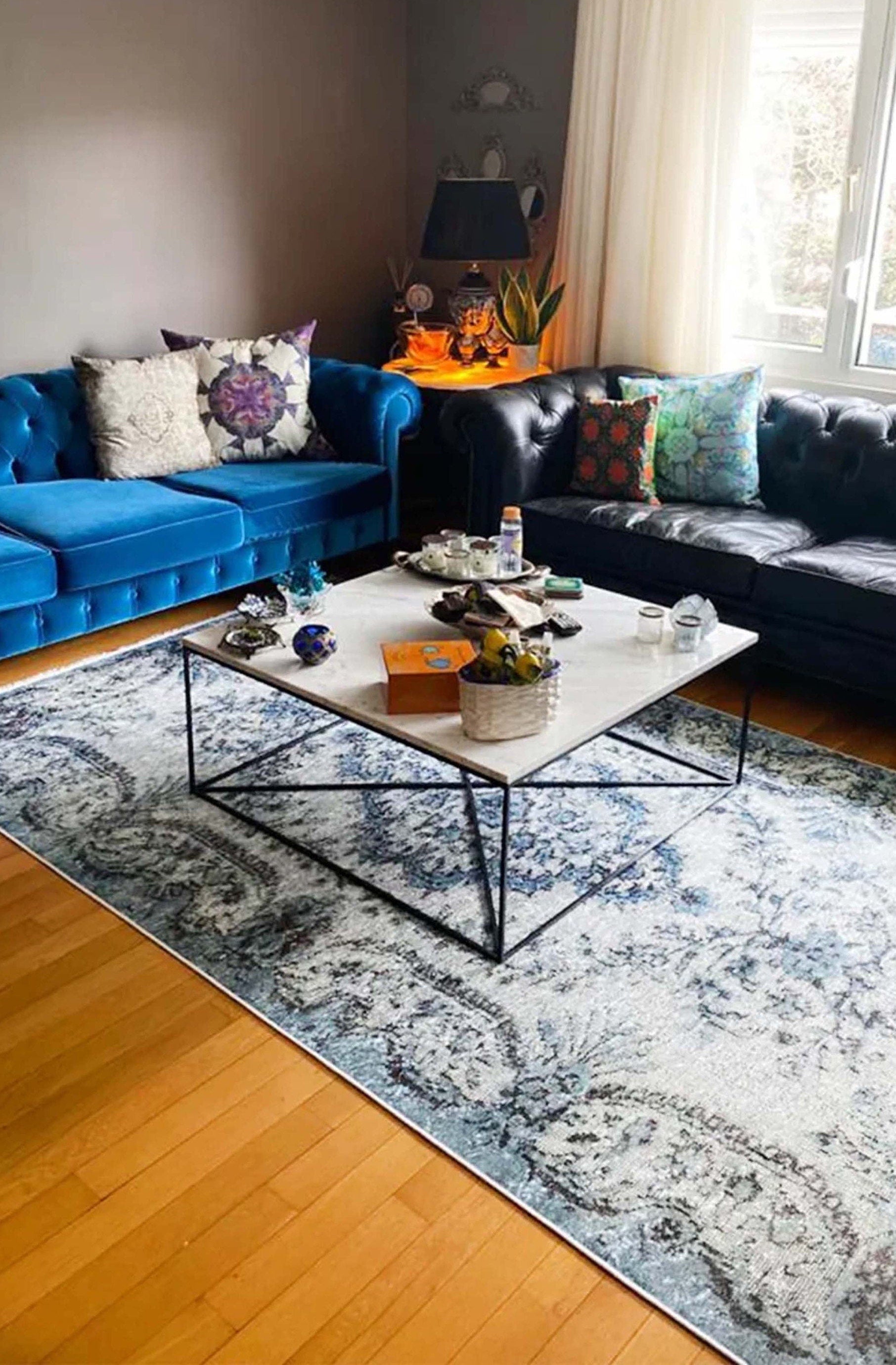 Mona Distressed Turkish Blue Rug